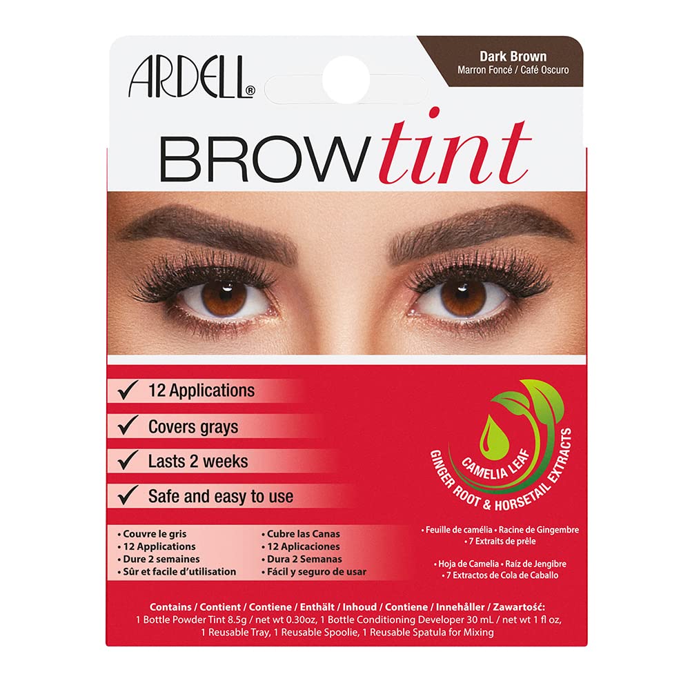 Ardell Brow Tint Kit Dark Brown - Semi-Permanent Eyebrow Dye, Long-Lasting Brow Color with Natural Extracts, Complete Eyebrow Tint Set, 1 Pack