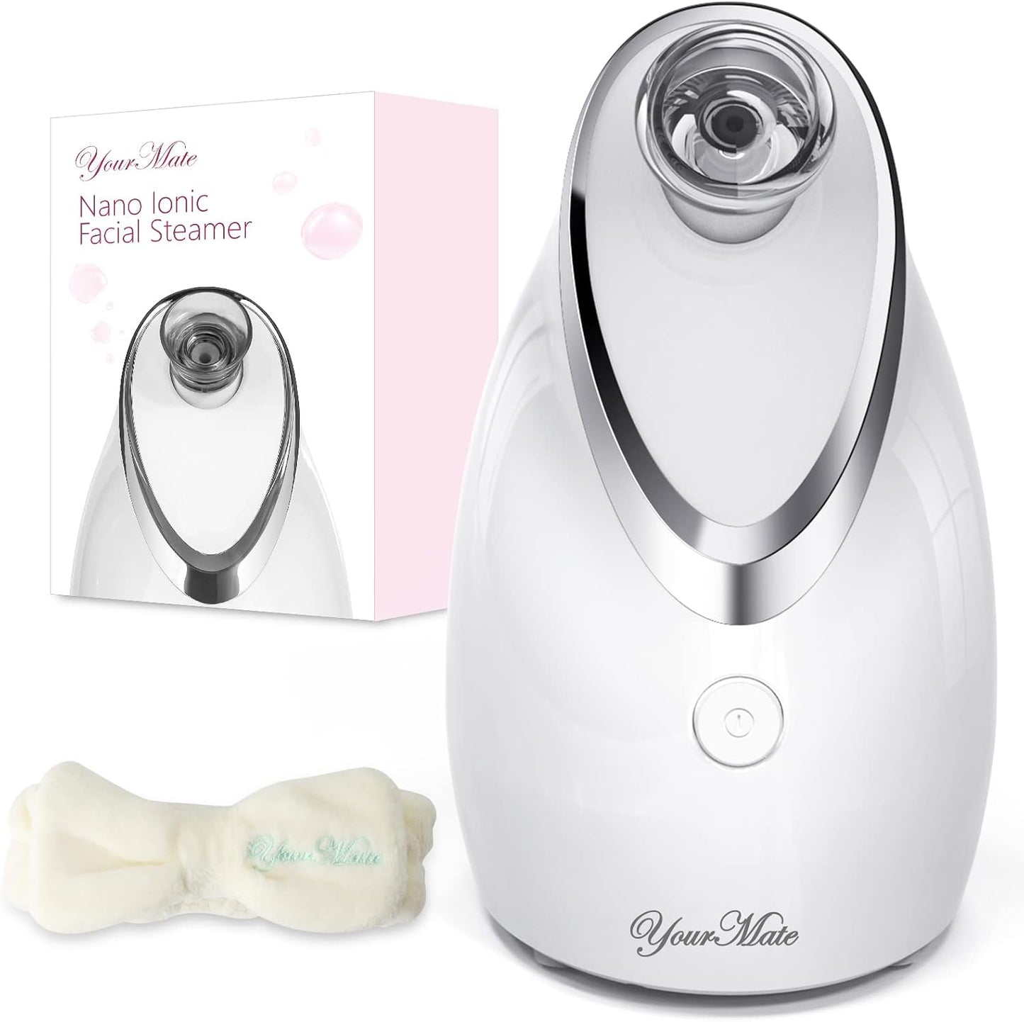 YourMate Facial Steamer Nano Ionic Face Steamer, Adjustable Nozzle with Aromatherapy Warm Mist for Sinuses Moisturizing Humidifier Unclogs Pores, Homeuse Vaporizador Facial (White)