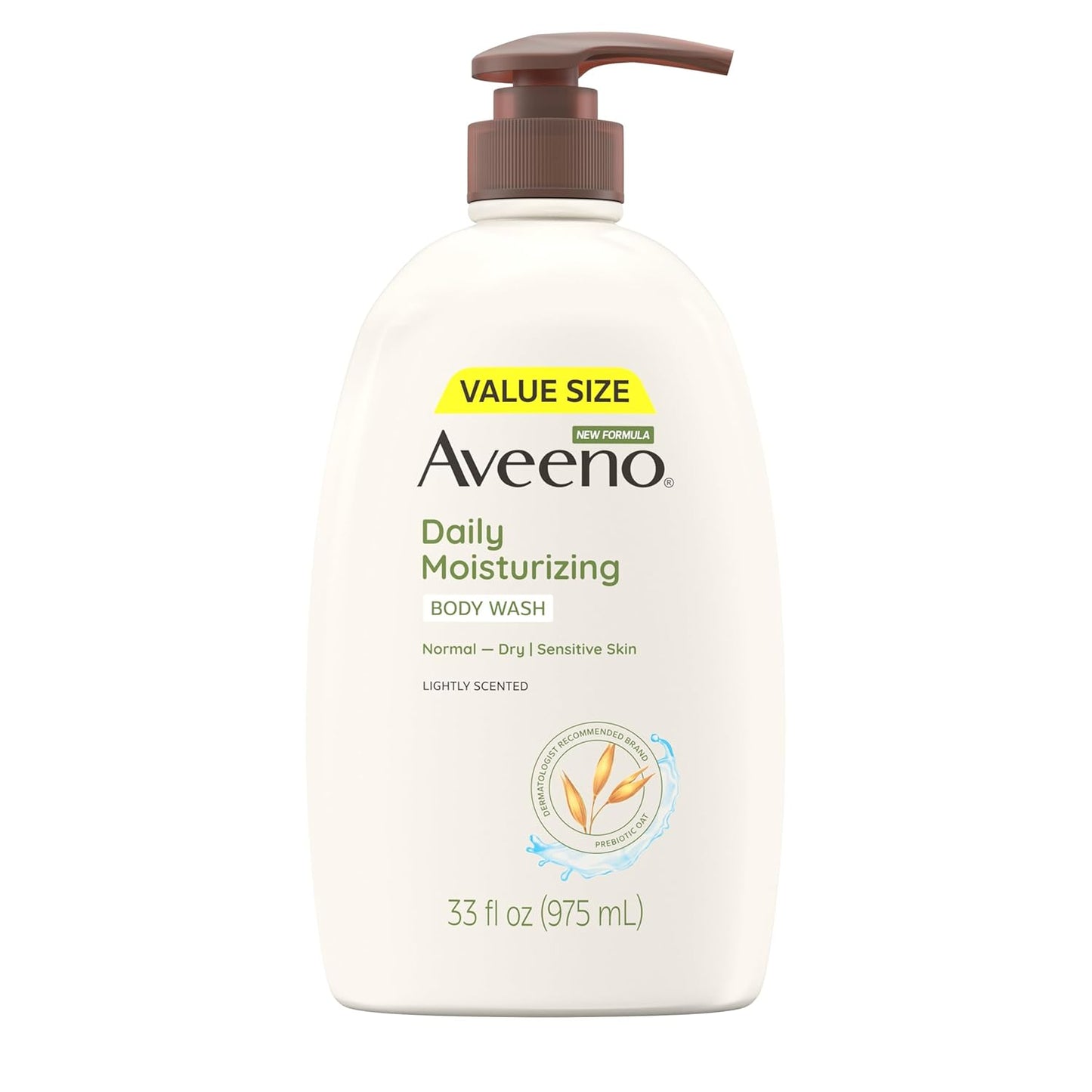 Aveeno Daily Moisturizing Body Wash for Women and Men for Dry & Sensitive Skin, Paraben, Soap & Dye-Free, Gentle Shower Cleanser, Dermatologist Recommended Brand, Lightly Scented, 33 Fl Oz