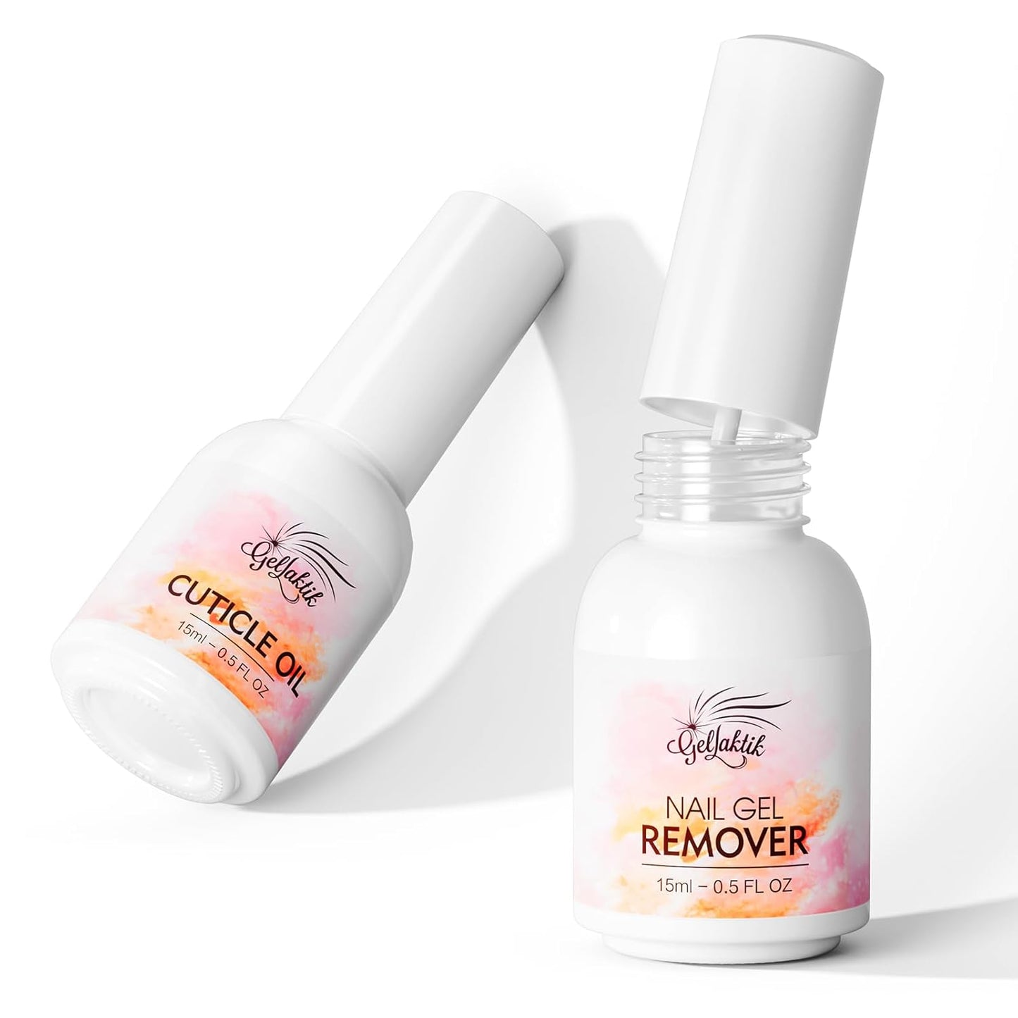 Gel Polish Remover & Cuticle Oil Kit, 2 Pack (15ml x 2), Fast No Soak No Wrap Gel Remover for Nails in 3-5 Mins, Nourishing Vitamin E & Rose Oil Cuticle Treatment