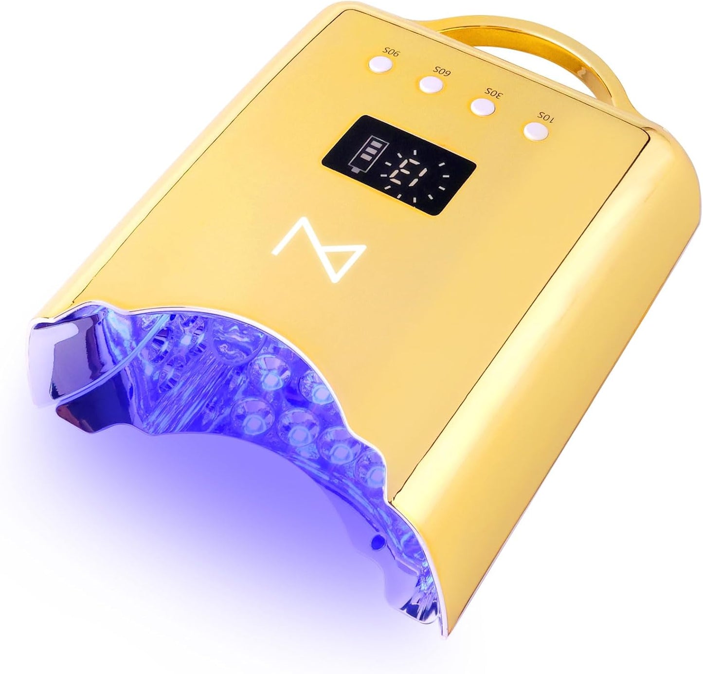 M - NEO Cordless & Rechargeable Nail Curing Lamp 78W with 4 LCD Time Display Timer, Auto Sensor, and Spacious Interior for All Hand Sizes and Nail Lengths (Gold)