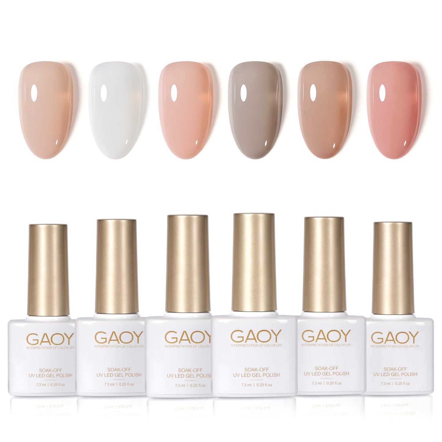 GAOY Jelly White Pink Gel Nail Polish Set, 6 Transparent Colors Sheer Nude Brown, Soak Off UV Light Cure Gel Polish Kit for Nail Art DIY at Home