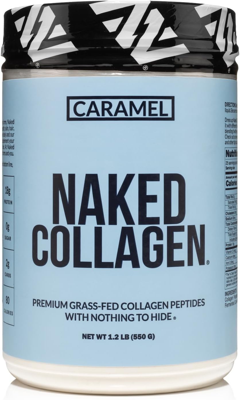 NAKED Caramel Collagen Peptides Protein Powder, 25 Servings, Pasture-Raised, Grass-Fed Hydrolyzed Collagen Supplement, Paleo Friendly, Non-GMO, Keto, Gluten Free, 20oz