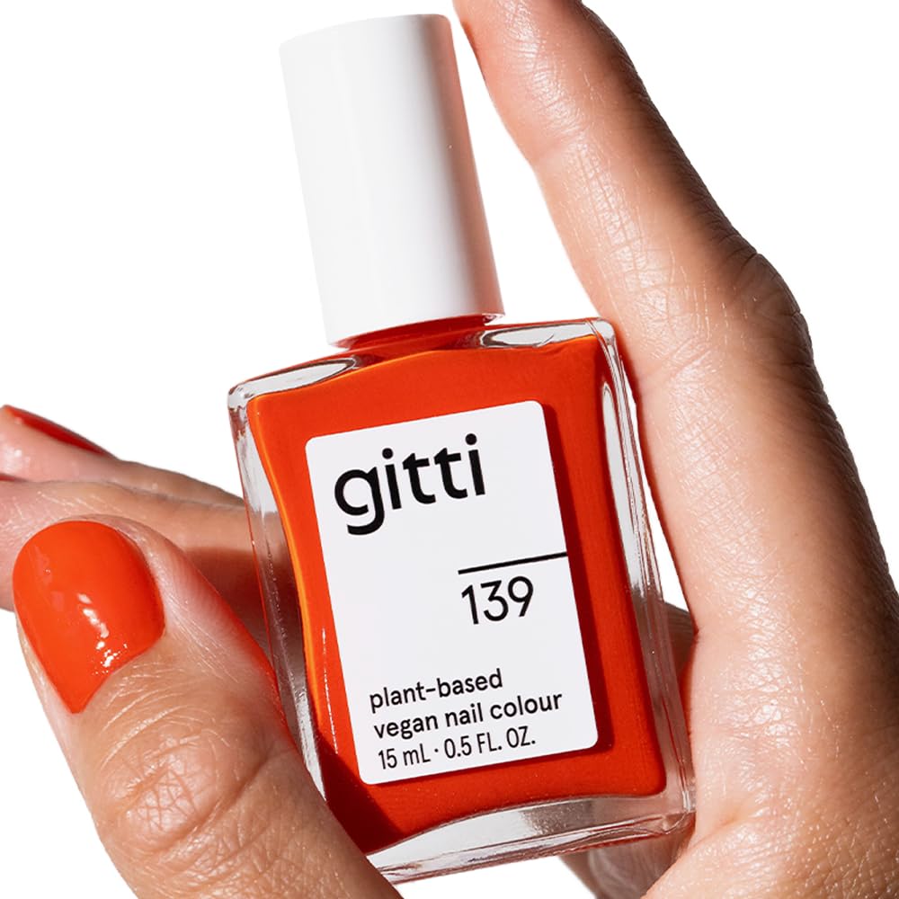 gitti Plant-based Nail Polish I Non-Toxic, 30-Free, Based On Natural Origin Ingredients, Cruelty-Free, Vegan, High Performance Colors, Glossy Finish, Shade no. 139 Fiery Orange (0.5 fl oz)