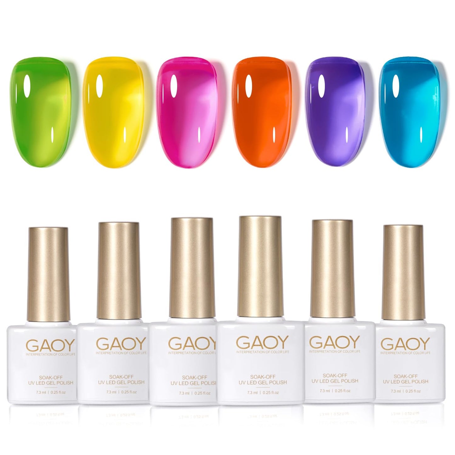 GAOY Jelly Neon Gel Nail Polish Set, 6 Transparent Summer Colors Sheer Green Pink, Soak Off UV Light Cure Gel Polish Kit for Nail Art DIY at Home