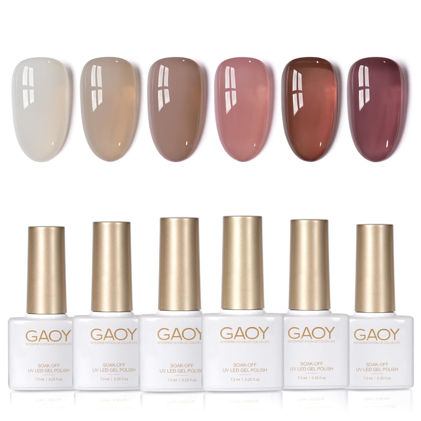 GAOY Jelly Brown White Gel Nail Polish Set, 6 Translucent Colors Sheer Pink Maroon Soak Off UV Light Cure Gel Polish Kit for Salon and Nail Art DIY at Home