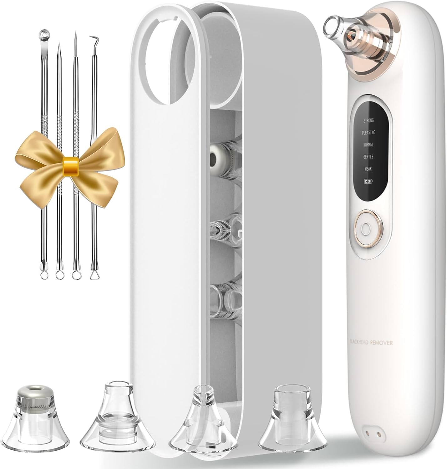 Blackhead Remover Pore Vacuum Kit for Face, 5 Adjustable Suction Levels Blackhead Extraction Tool, Face Suction Pore Cleaner with 4 Suction Heads, 4 Probes for Women & Men (White)