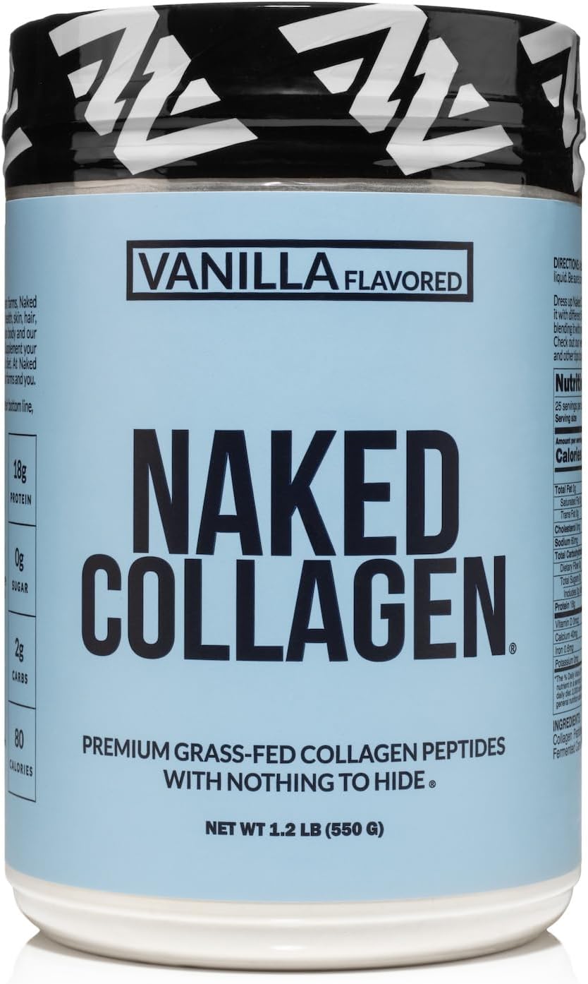NAKED Vanilla Collagen Peptides Protein Powder, 25 Servings, Pasture-Raised, Grass-Fed Hydrolyzed Collagen Supplement, Paleo Friendly, Non-GMO, Keto, Gluten Free, 19.4oz