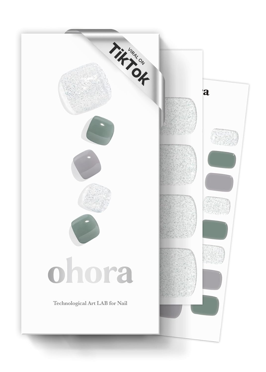 ohora Semi Cured Gel Pedi Strips (P Ice Mint) - Works with Any Nail Lamps, Salon-Quality, Long Lasting, Easy to Apply & Remove - Includes 2 Prep Pads, Nail File & Wooden Stick