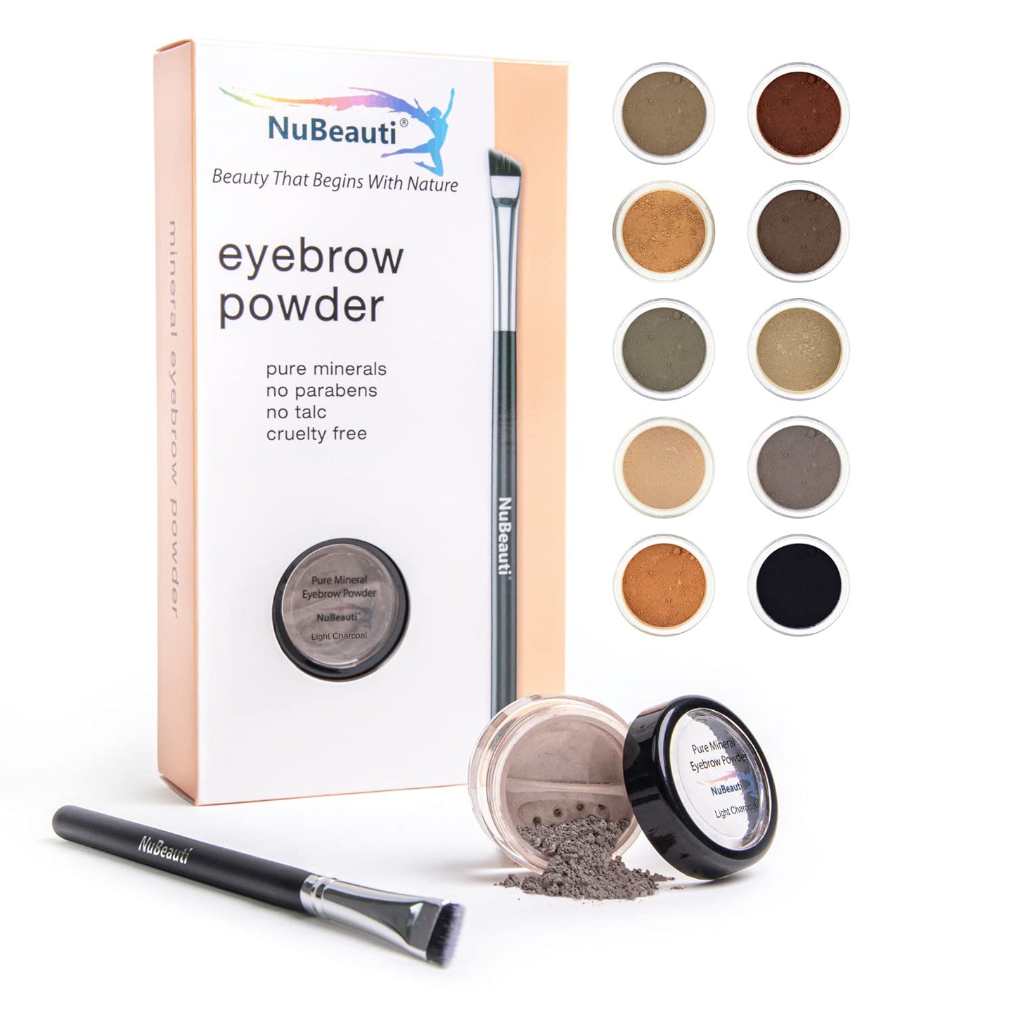 Natural Eyebrow Powder Eyebrow Kit – Mica Brow Powder Eyebrow Makeup Kit with Professional Angled Eyebrow Brush – 10 Natural Shades – No Parabens or Chemicals – Eyebrow Shaper Kit by NuBeauti