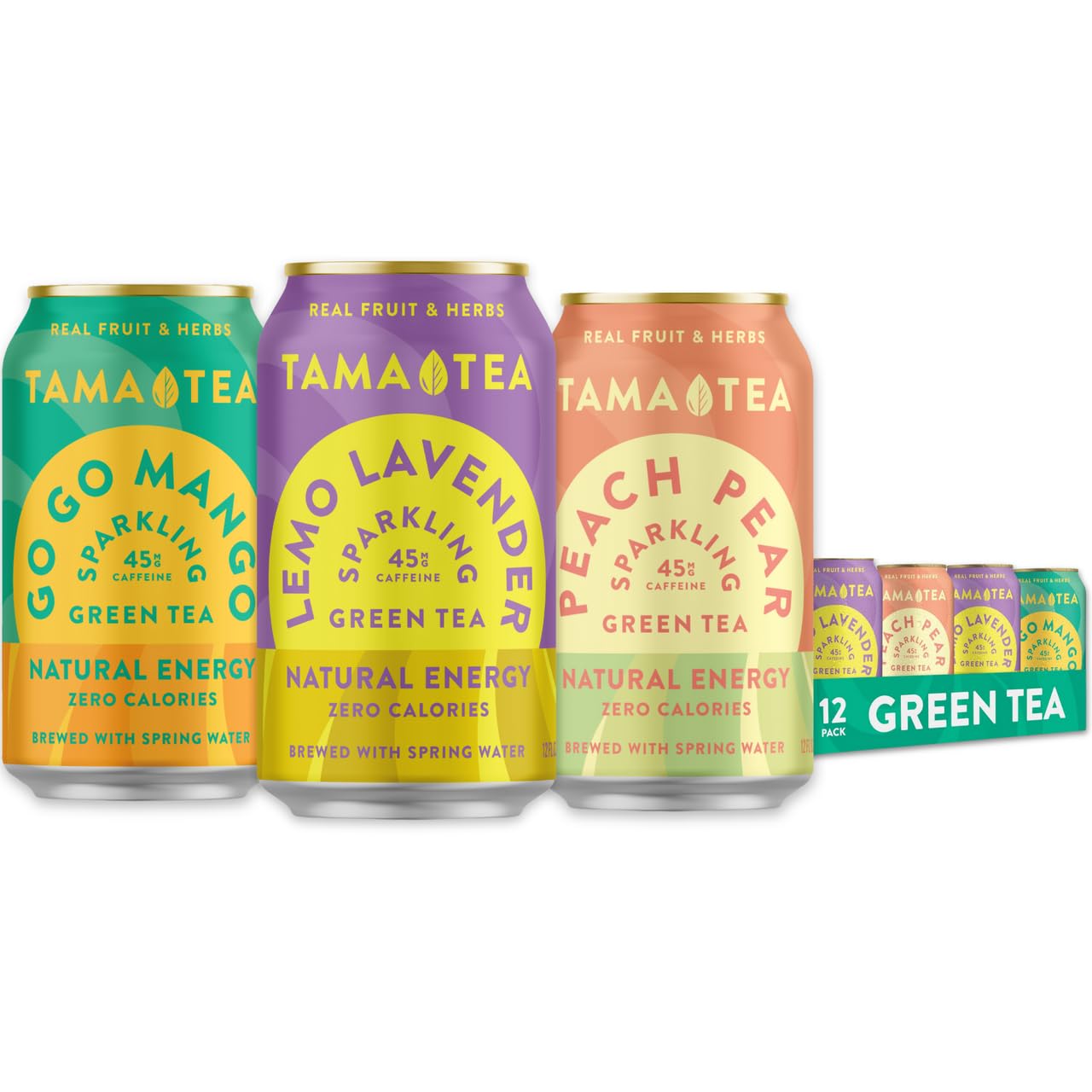 Tama Tea Sugar-Free Sparkling Green Tea Variety Pack – Organic & Naturally Energizing, Zero Calorie, Zero Carb, Non-GMO – Antioxidant-Rich with 45mg Natural Caffeine – 12 oz Cans (12-Pack)
