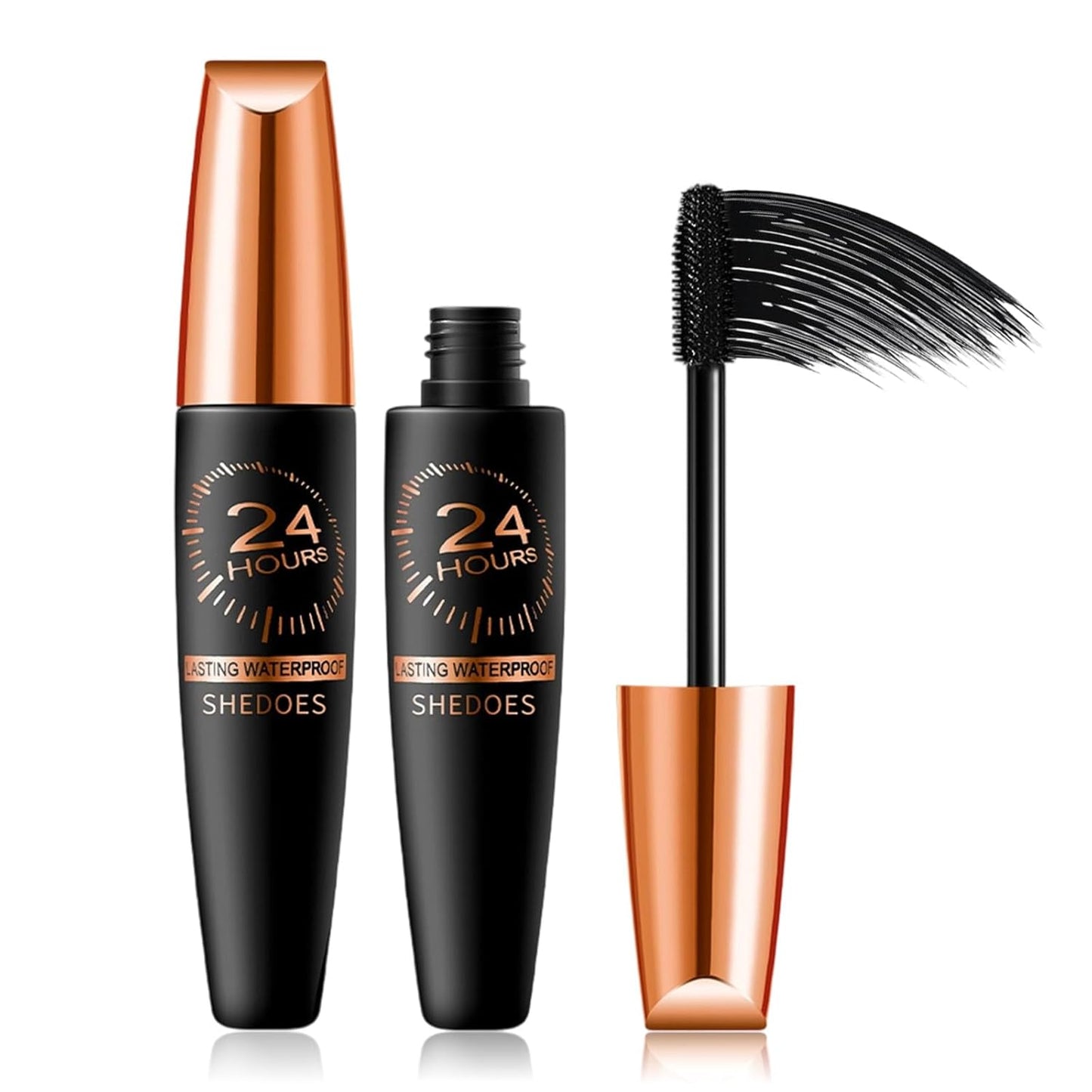 2PCS Waterproof Silk Fibre Thick Lengthening Mascara, 4D Silk Fiber Lash Mascarafor Women, Iron Wand Mascara Curling Eyelash Iron Mascaras Volume and Length Natural, All Day Full