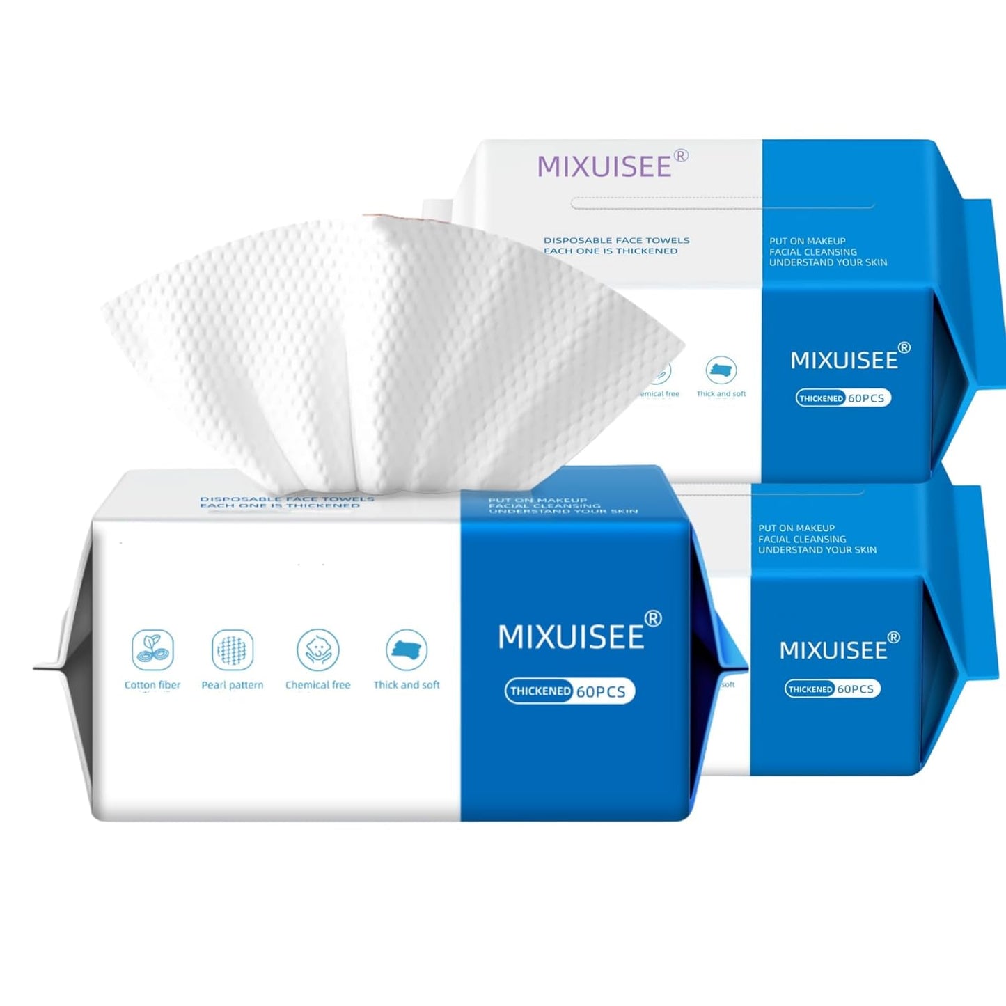 Disposable face towels, MIXUISEE thick and soft face towels. 100% pure cotton, super thick 130%. Suitable for makeup removal and cleansing, and applicable to sensitive skin. (180 pieces)