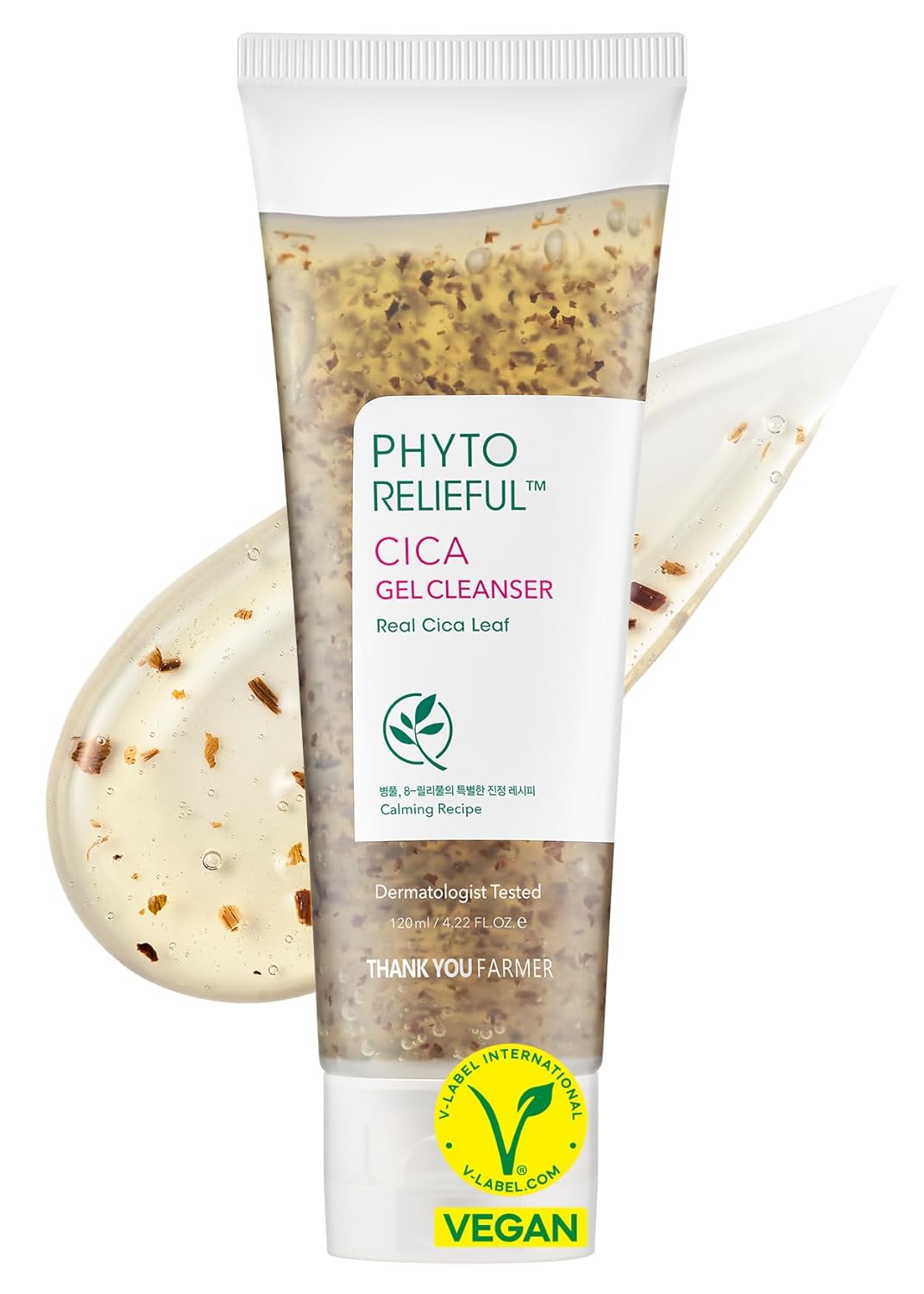 THANKYOU FARMER Phyto Relieful Cica Gel Cleanser - Real Cica Leaf, Vegan, Anti-Acne, pH-Balancing, Centella Asiatica for Soothing, Day & Night Korean Face Cleanser 4.22 Fl oz