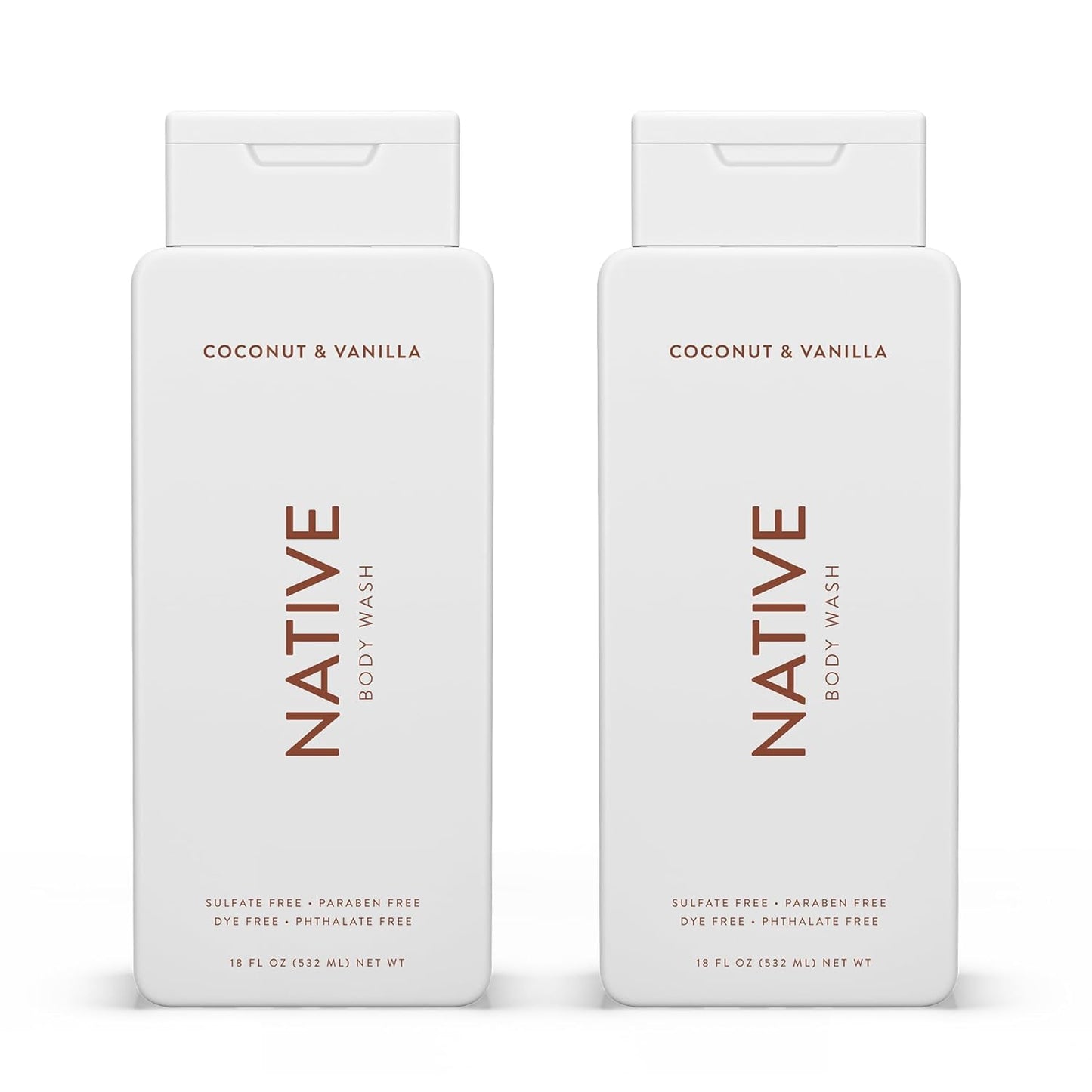 Native Body Wash Contains Naturally Derived Ingredients | For Women & Men, Sulfate, Paraben, & Dye Free Leaving Skin Soft and Hydrated | Coconut & Vanilla 18 oz - 2 Pk