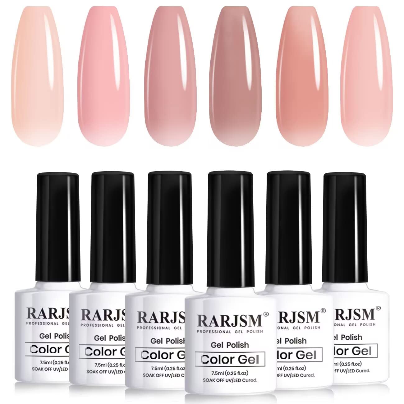 RARJSM Nude Gel Polish Set Jelly Pink Collection of 6 Transparent Natural Colors Sheer Pink Milky Mavue Purple Light Brown French Manicure LED UV Gel Nail Polish Soak Off Curing Requires Home Salon