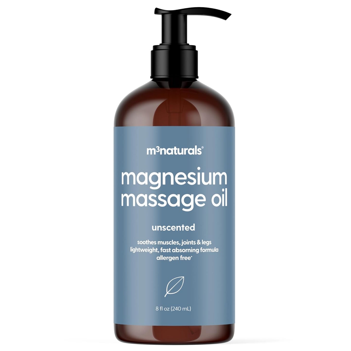 Magnesium Massage Oil for Sore Muscles, Feet, Joints and Leg Cramps, Helps with Sleeping and Post-Workout Recovery, for Sensitive Skin, 8 fl oz by M3 Naturals