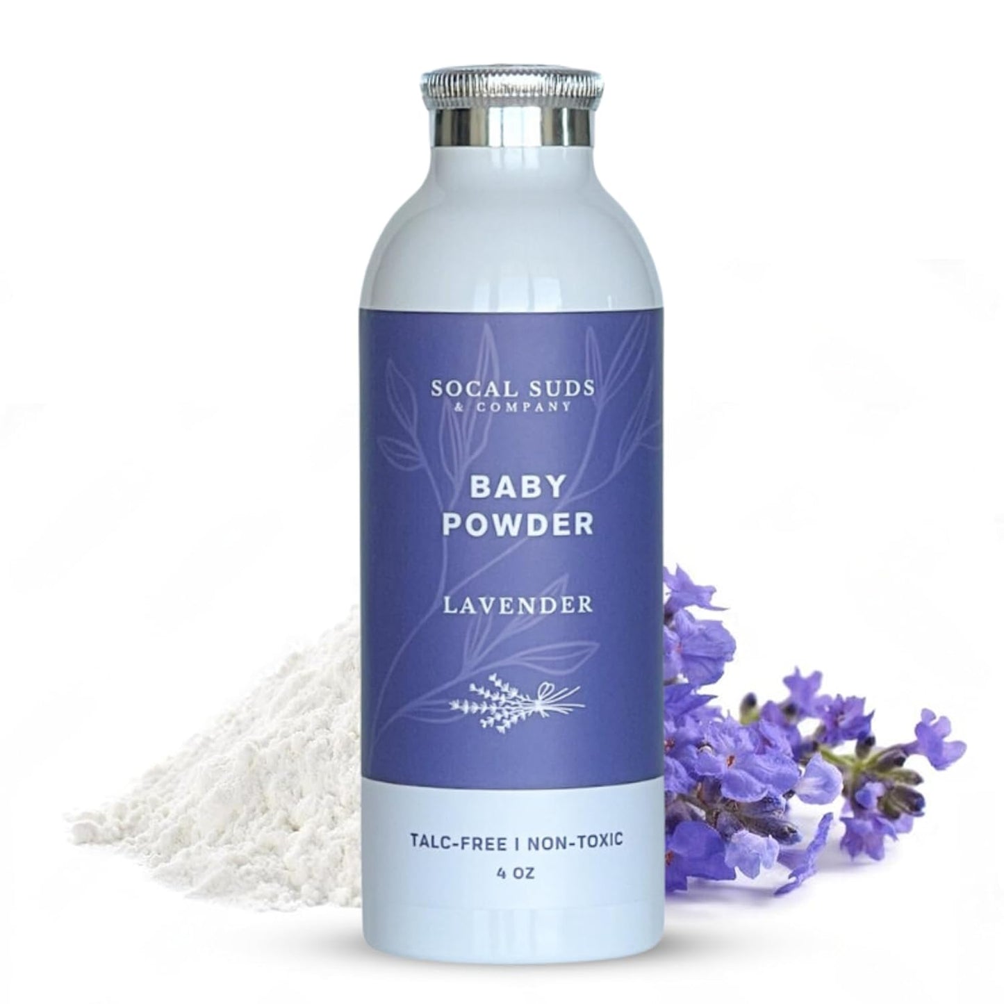 SoCal Suds & Company - Natural Baby Powder Talc-Free - Newborn Essentials with Arrowroot Powder, Kaolin, Aspen Bark Extract for Soft Soothing Protected Skin - Gentle Absorption - Lavender, 4oz