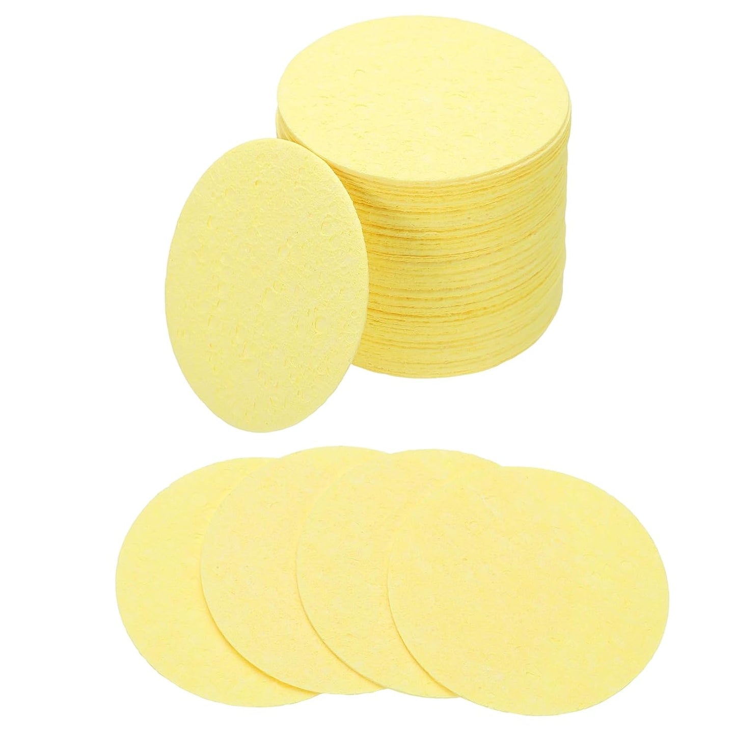 uxcell 50 Count Compressed Facial Sponges Round Face Cleansing Sponges Pads for Daily Skincare Routines at Home, Kitchen(Yellow)