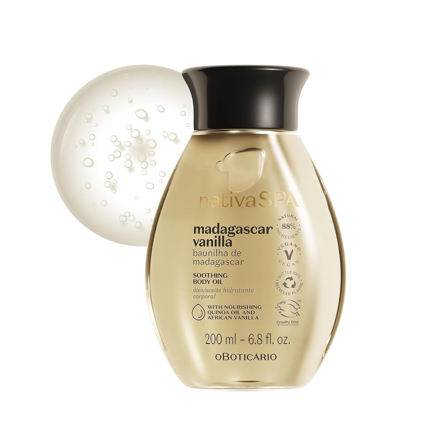 Nativa SPA by O Boticário, Madagascar Vanilla Body Oil, Soothing & Moisturizing, 6.8 Ounce