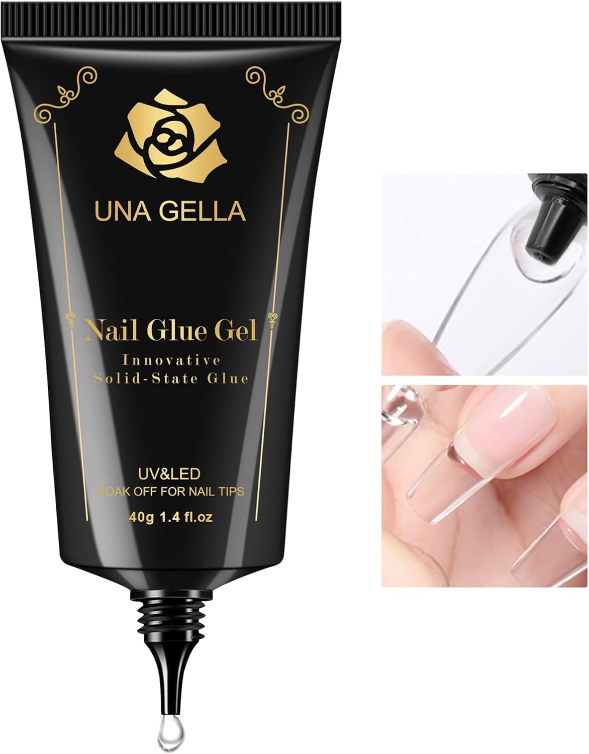 UNA GELLA Gel Nail Glue, Solid Nails Gl ue Gel 40ml Lamp Curing Needed Soak Off G LUE Strong Nail G LUE G el for Acrylic Fake Nails Tips Extension Press On Nails for Gelly Tips