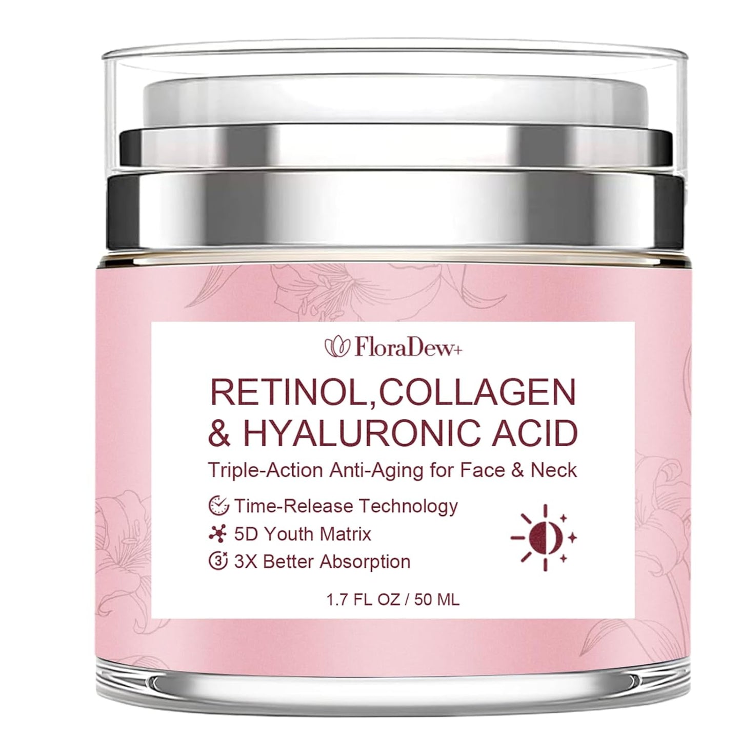 Retinol Collagen Hyaluronic Acid Anti-Aging Wrinkle Cream for Face & Neck Moisturizer Face Cream for Women 1.7 FL OZ