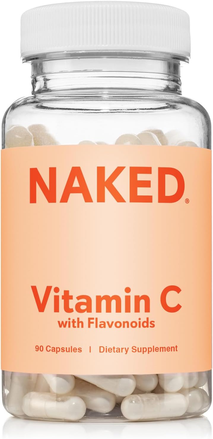 NAKED Vitamin C - 500mg Ascorbic Acid Capsules with Citrus Bioflavonoids - Daily Antioxidant and Immune Support* Made in USA - Vegan, Non-GMO - 90 Capsules
