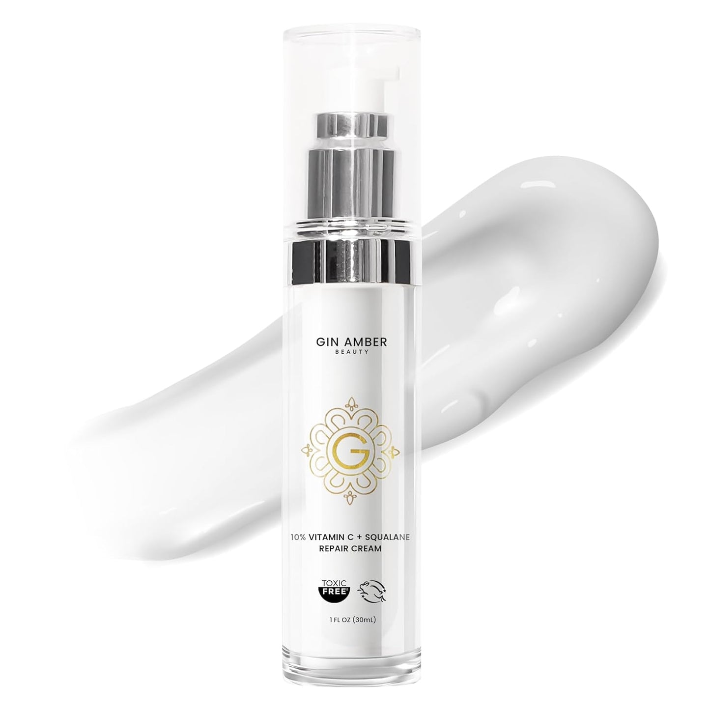 Gin Amber Beauty - Vitamin C (10%) + Squalane Repair Cream - Face Moisturizer - Skin Cream - Dark Spot Corrector - Primer (1 fl oz - 30ml)