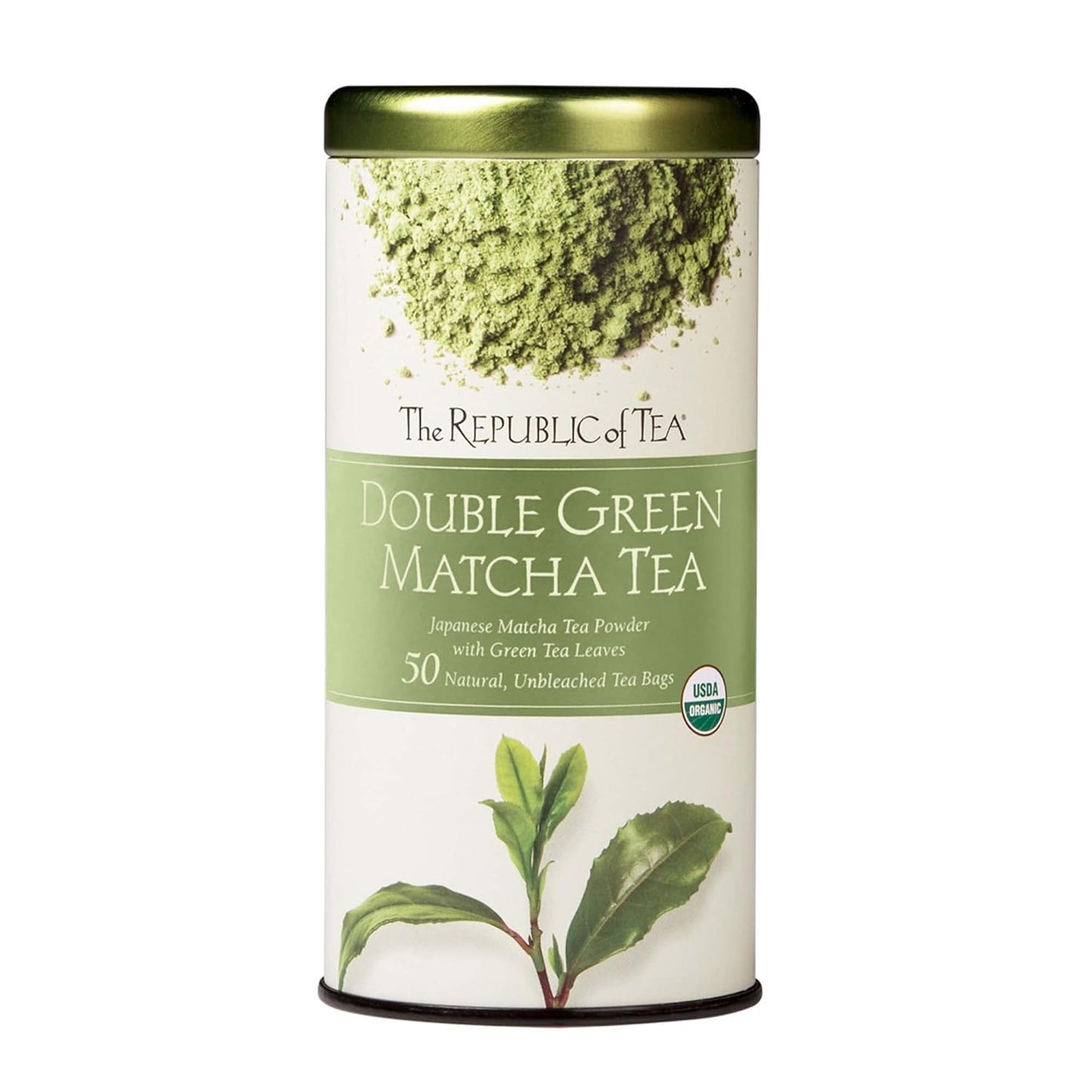 The Republic of Tea - Organic Double Green Matcha, Naturally Caffeinated Japanese Green Tea Powder and Leaves, Steeps 50 Cups