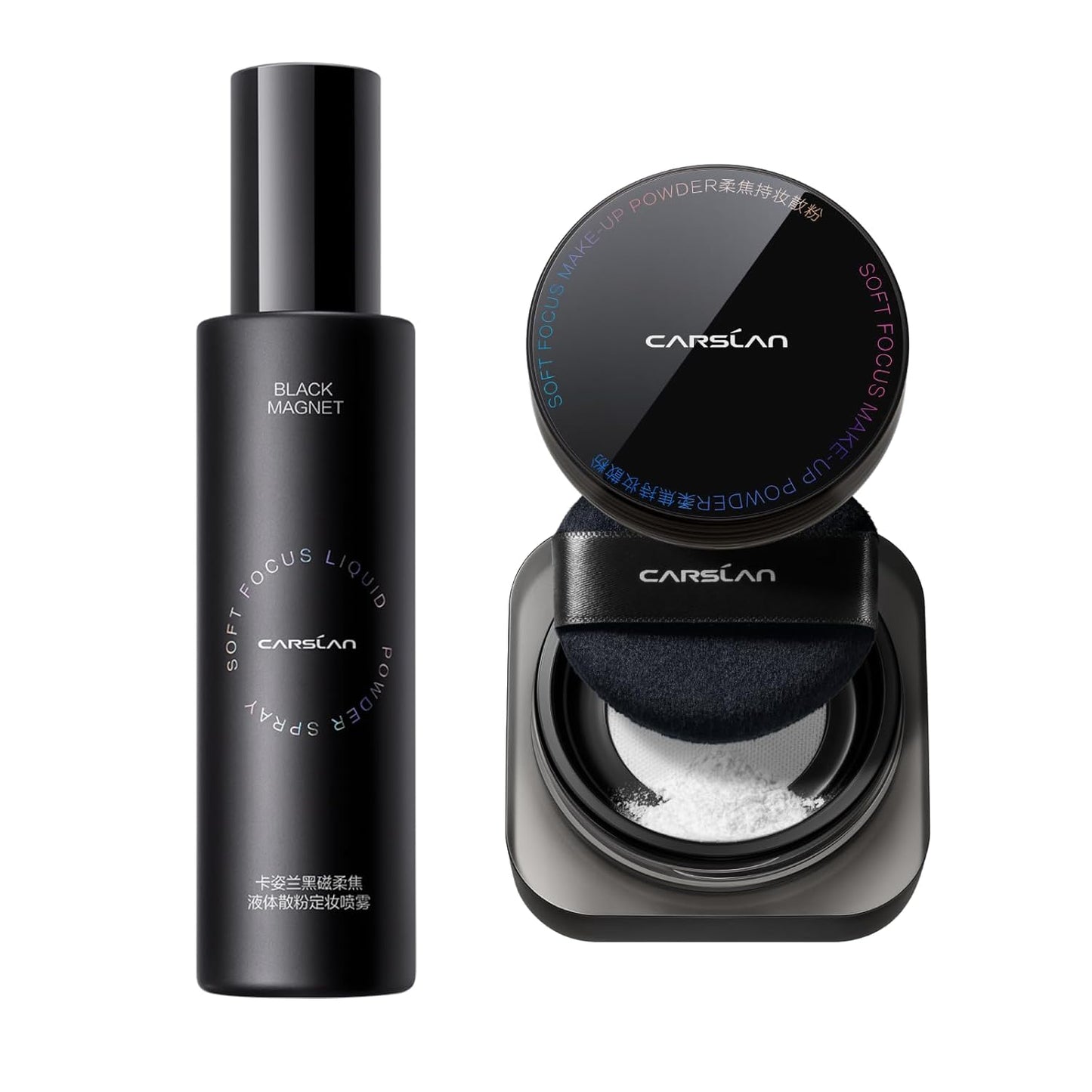 CARSLAN 1.0 Soft Focus Setting Powder + Black Magnet Setting Spray, All Day Longlasting Makeup Set