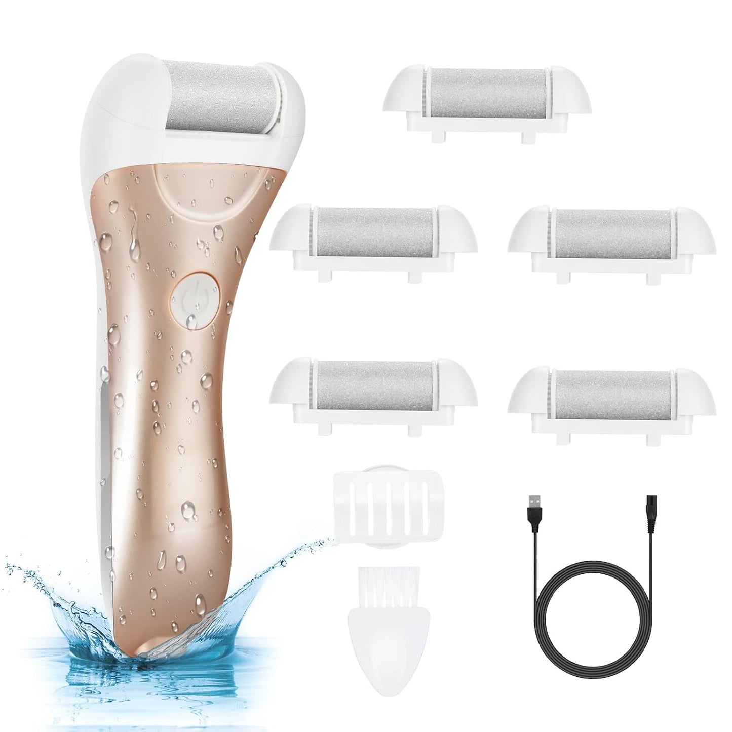 Callus Remover for Feet, Nicebirdie Electric Foot File Callus Removers Rechargeable Waterproof Pedicure Tools Foot Scrubber Shaver Feet Care Tool for Cracked Heels Dead Skin (Golden)