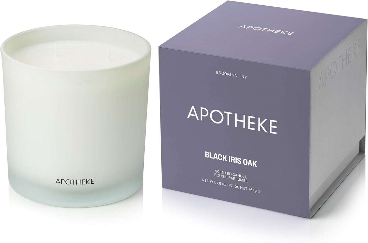 Apotheke 3-Wick Scented Candles for Home, Black Iris Oak - 26 oz Soy Wax Aromatherapy Jar Candle Gift for Women & Men with Perfume-Grade Essential Oils - Black Pepper, Cinnamon, Musk & Violet