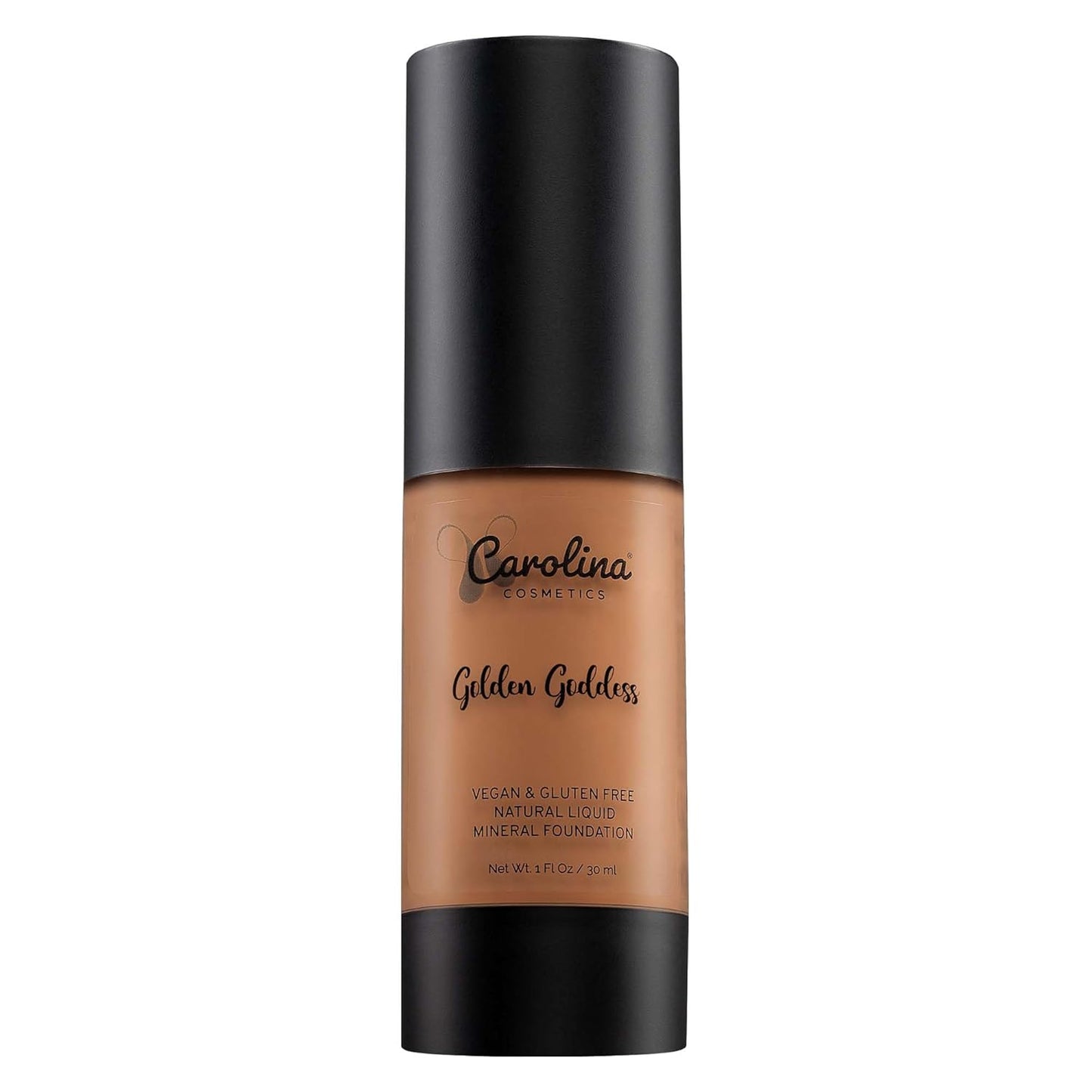 Carolina Cosmetics - Foundation in Golden Goddess Shade Plant-Based - Hydrating, Pore-Minimizing & Buildable Coverage - Vegan, Non-GMO - 1fl oz