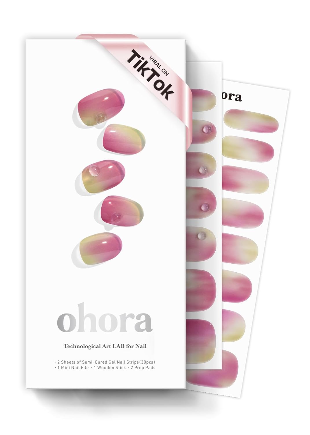 ohora Semi Cured Gel Nail Strips (N Juicy Grape) - Works with Any Nail Lamps, Salon-Quality, Long Lasting, Easy to Apply & Remove - Includes 2 Prep Pads, Nail File & Wooden Stick