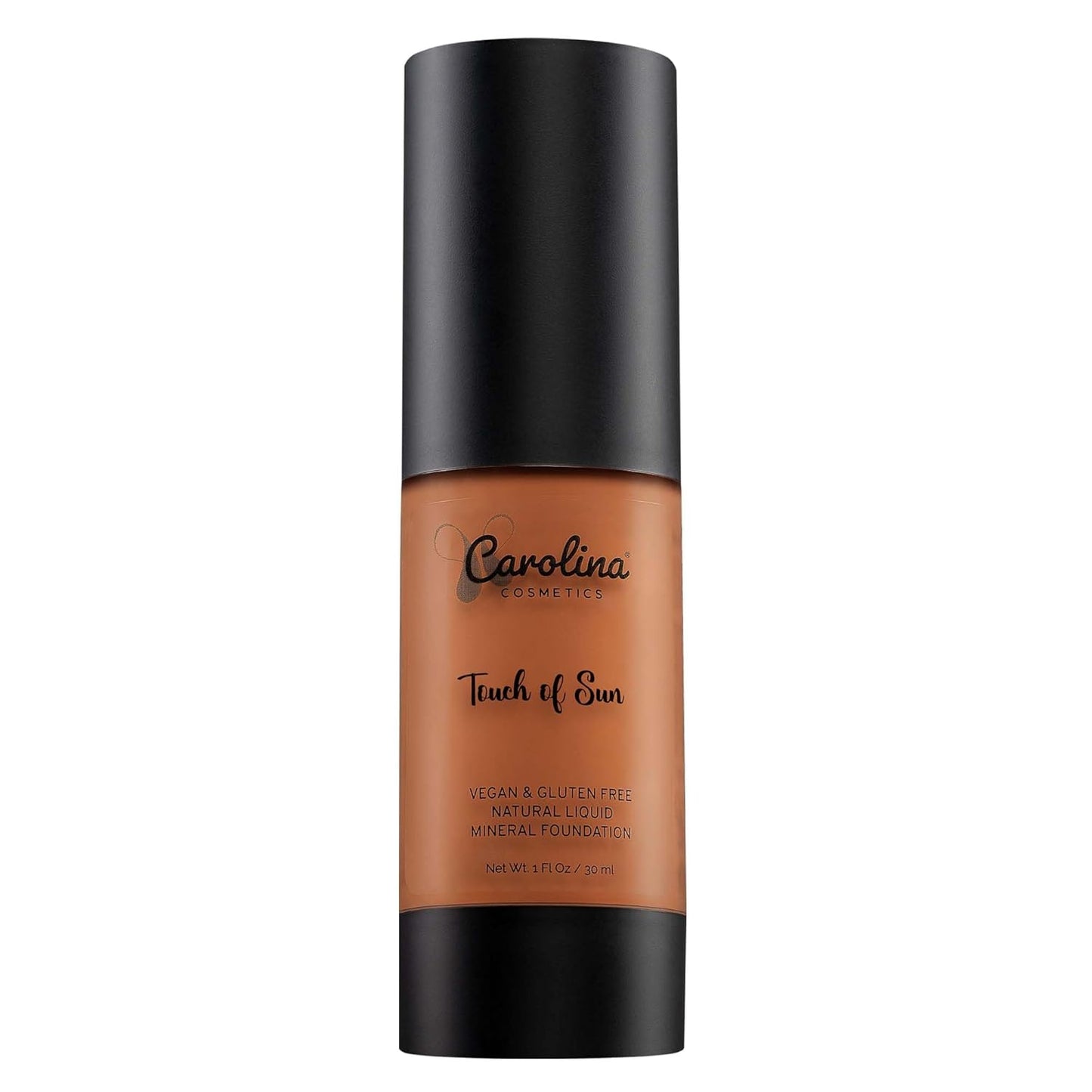 Carolina Cosmetics - Plant-Based Foundation in Touch of Sun Shade - Hydrating, Pore-Minimizing & Buildable Coverage - Vegan, Non-GMO, Gluten-Free, Paraben-Free - Sun Protection - 1Fl Oz