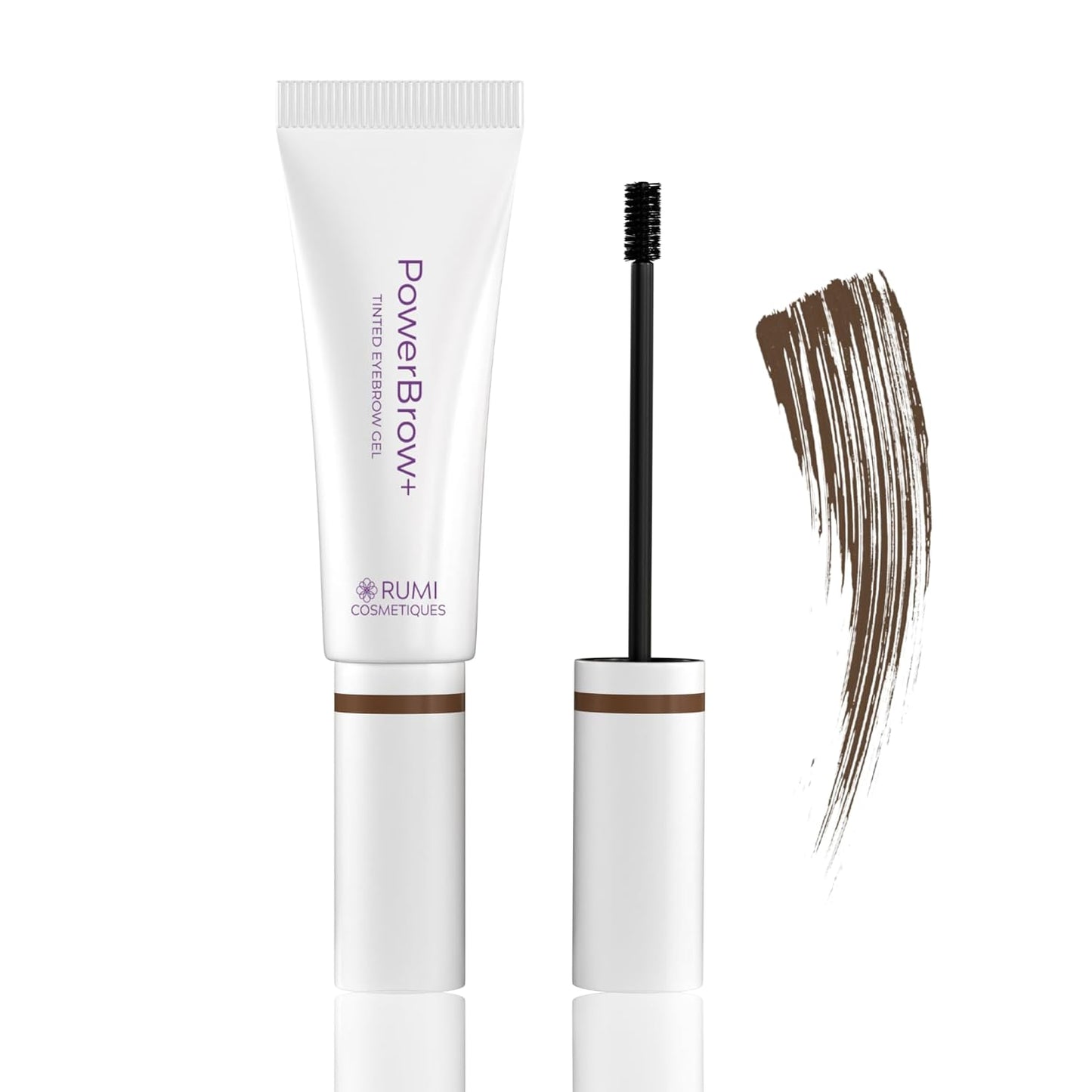 Rumi Cosmetiques PowerBrow+ Tinted Eyebrow Gel For Older Women - Defines, Fills, Thickens Brows - 2-in-1 Formula - Natural Color, Quick Fixing, Long-Lasting - Hypoallergenic Medium Brown (Mocha)