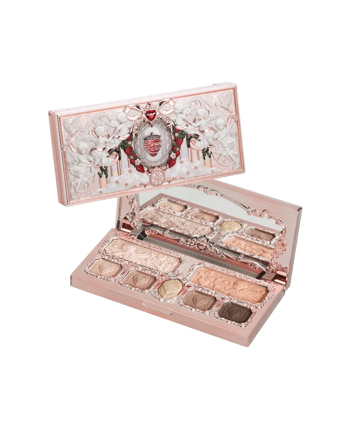 Flower Knows Strawberry Cupid Makeup Palette,Eyeshadow,Blush,Highlighting & Contour All-in-One Face Makeup Palette with 5 Matte+2 Shimmer Neutral Shades(01 Honey Canele,0.49 Oz)