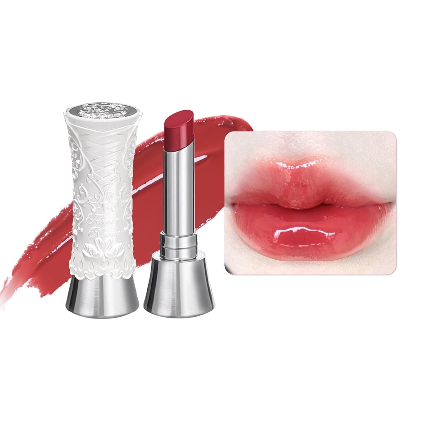 Flower Knows Swan Ballet Shine Lipstick,Hydrating Solid Lip Gloss,Moisturizing Red Tinted Lip Balm-Long Lasting Lip Gloss in Balm for Girls&Women,Vegan & Cruelty-Free(B07 Ballet Dream)