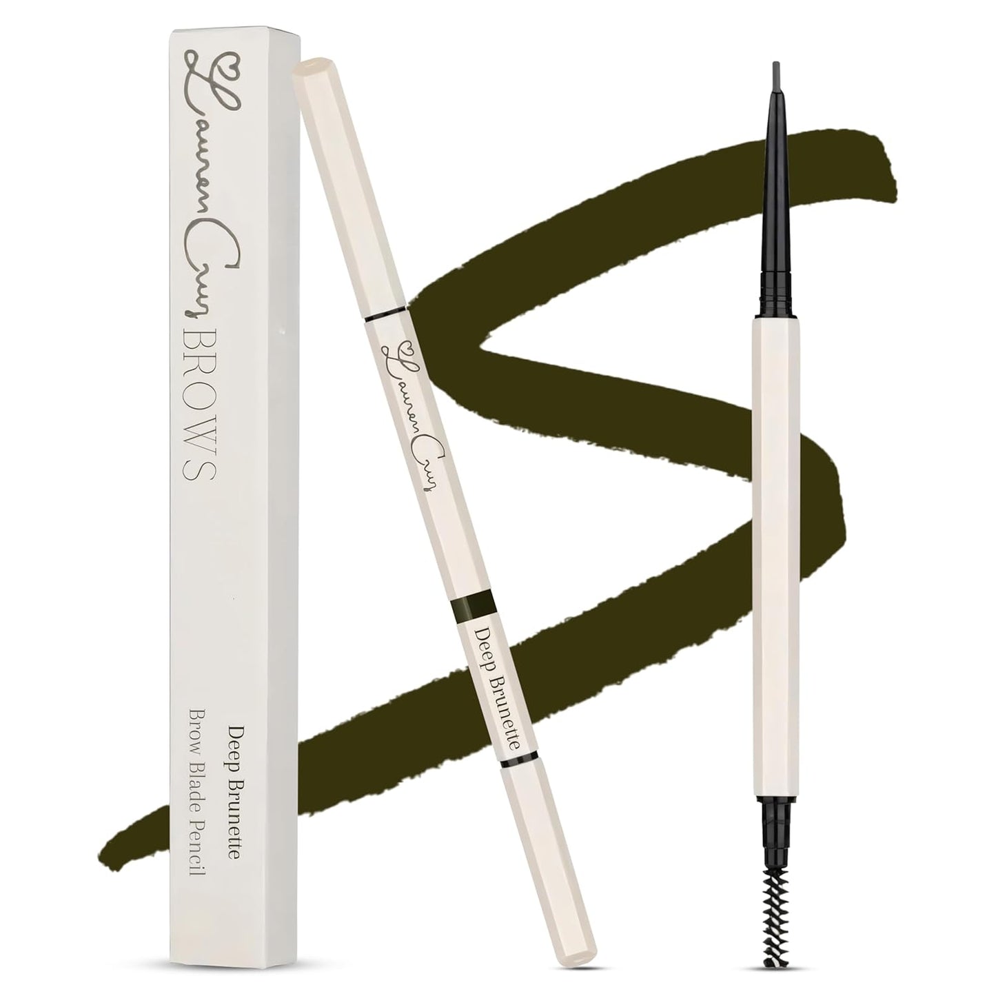 Eyebrow Pencil Make Up for Women - Long-lasting and Waterproof Eyebrow Pencil by Lauren Cruz - Dual-Ended Eyebrow Pen with Micro-tip and Spoolie -Fuller Look Brow Pencil - Deep Brunette