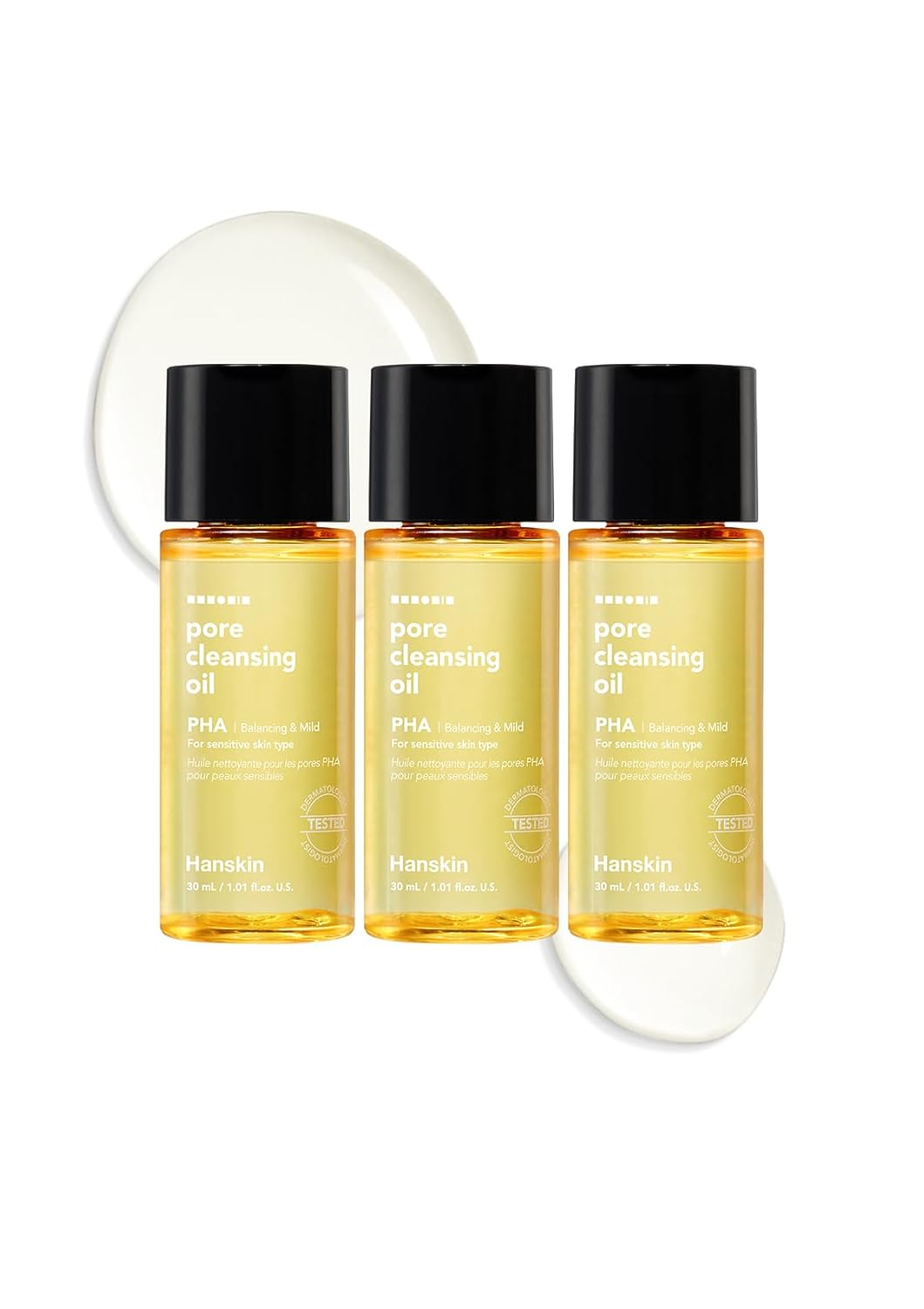 Hanskin PHA Pore Cleansing Oil Mini Set (1.01 oz x 3) โ Travel Size Facial Oil Cleanser & Makeup Remover | Gentle Blackhead Care, TSA Friendly | Korean Skincare Stocking Stuffer & Gift for Women