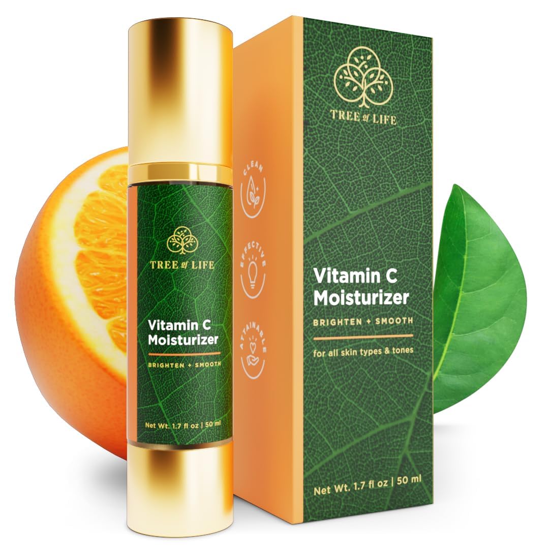 Tree of Life Beauty Moisturizer, Vitamin C Face Cream - Hydrating & Brightening Lotion, Reduces Dark Spots - Dermatologist-Tested for Dry Sensitive Skin - Whitening Facial Skin Care - 1.7 Fl Oz