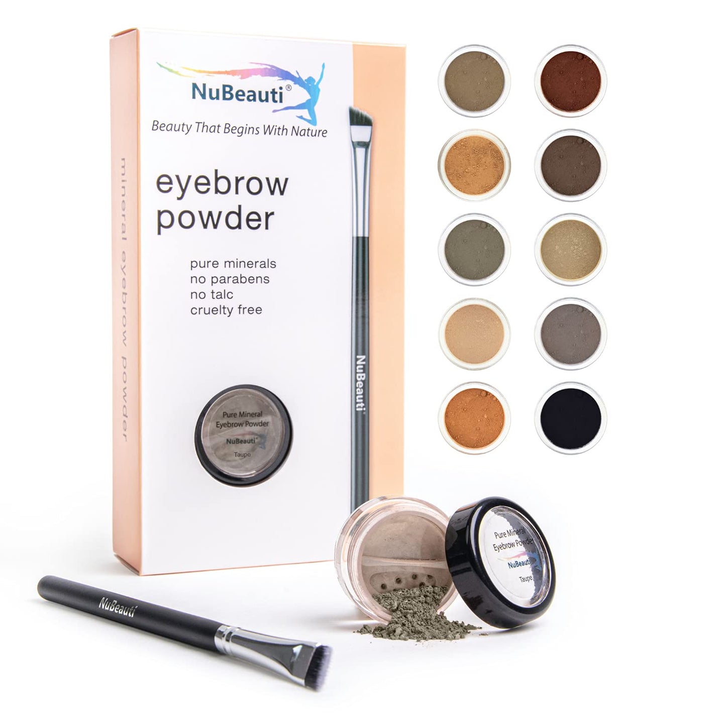 Natural Eyebrow Powder Kit Mica Brow Powder Makeup Kit with Professional Angled Brush 10 Natural Shades No Parabens or Chemicals Eyebrow Shaper Kit