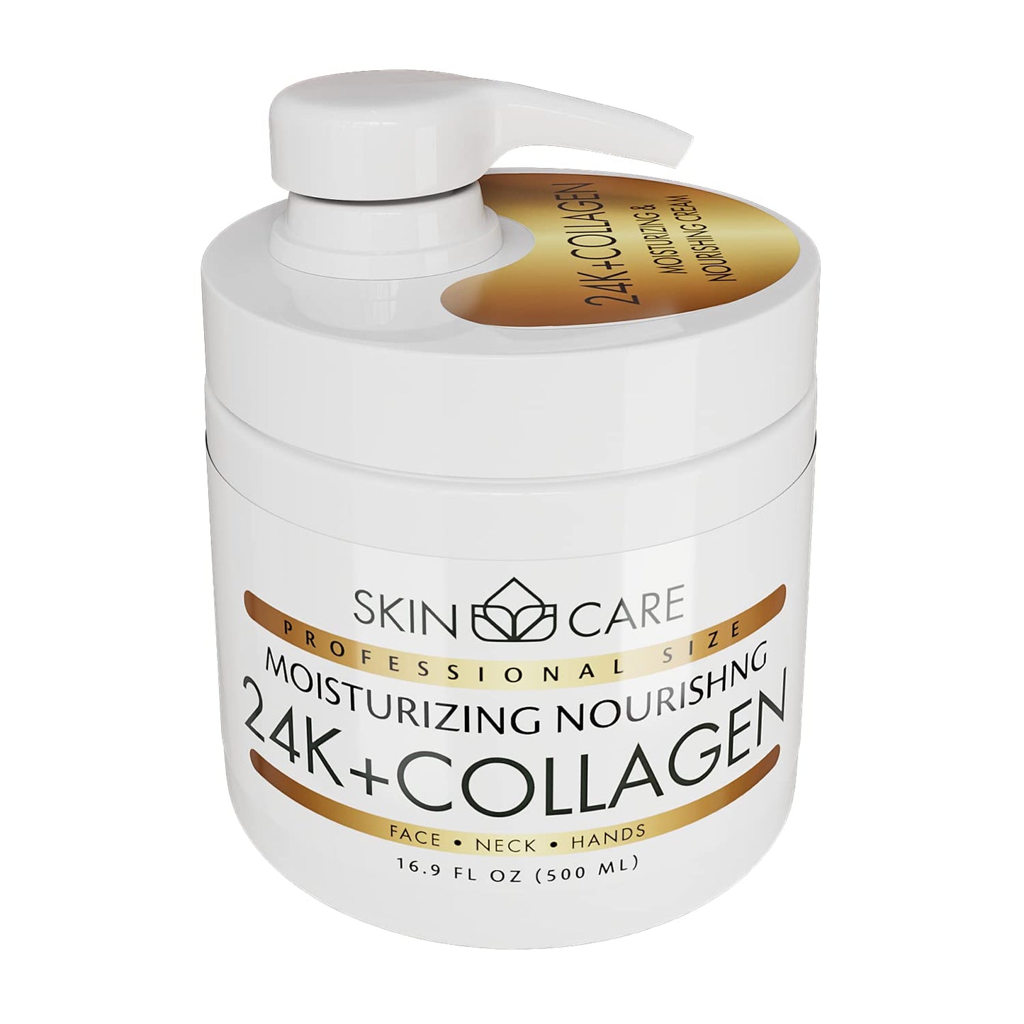 Skin Care 24K Gold & Collagen 3-in-1 Moisturizer Face Cream, Neck and Hands - Treatment for Crepey Texture, Wrinkles and Sagging - Daily Lotion for All Skin Types - 16.9 fl. oz.
