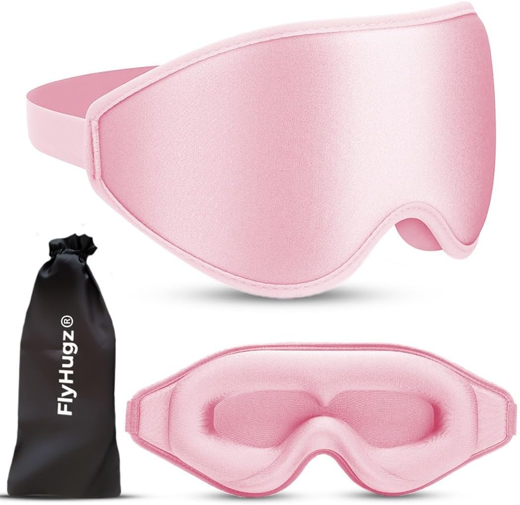 FlyHugz® 3D Travel & Home Sleep Mask | Ultra-Soft, 100% Light-Blocking Eye Mask for Deeper Sleep | Zero Eye Pressure, Adjustable Strap with Nose Bridge Design | Perfect for Travel and Insomnia