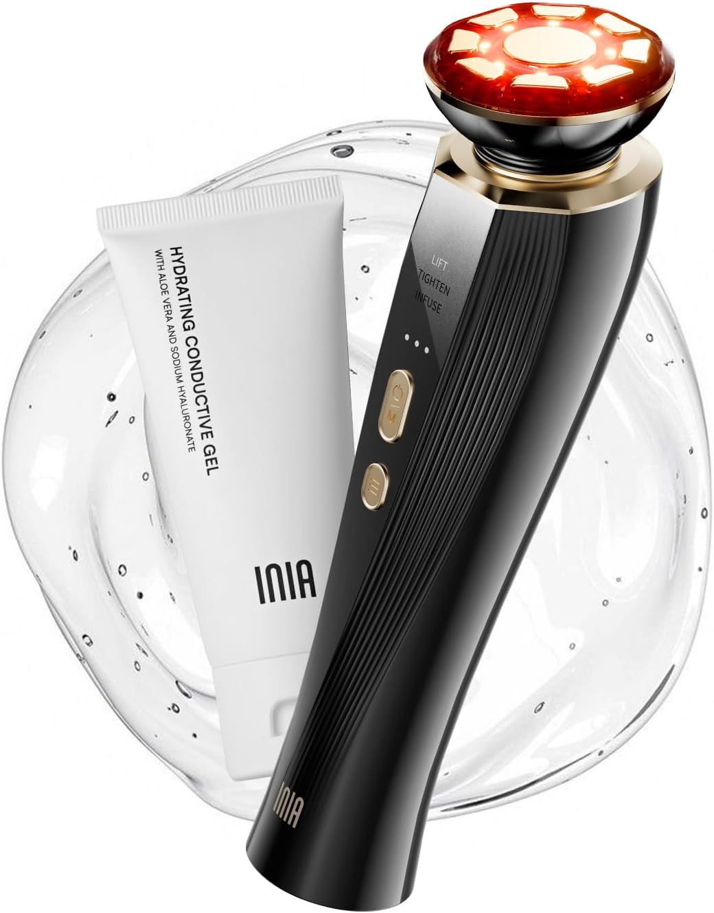 INIA 3-in-1 Skin Tightening Device True Beauty Glow Facial Massager Red Light Therapy for Face and Neck