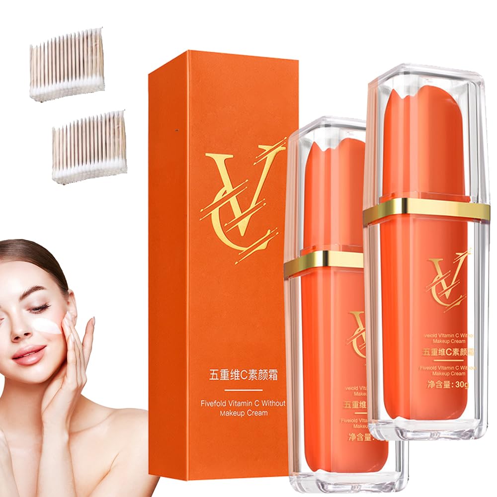 Japanese Vitamin C Makeup Tone up Cream, Swarous Vitamin C Make up Tone up Cream, Five Vitamin C Tone up Cream, Japanese Cc Cream, VC Natural Moisturizing Brightening Concealer for Face (2pcs)