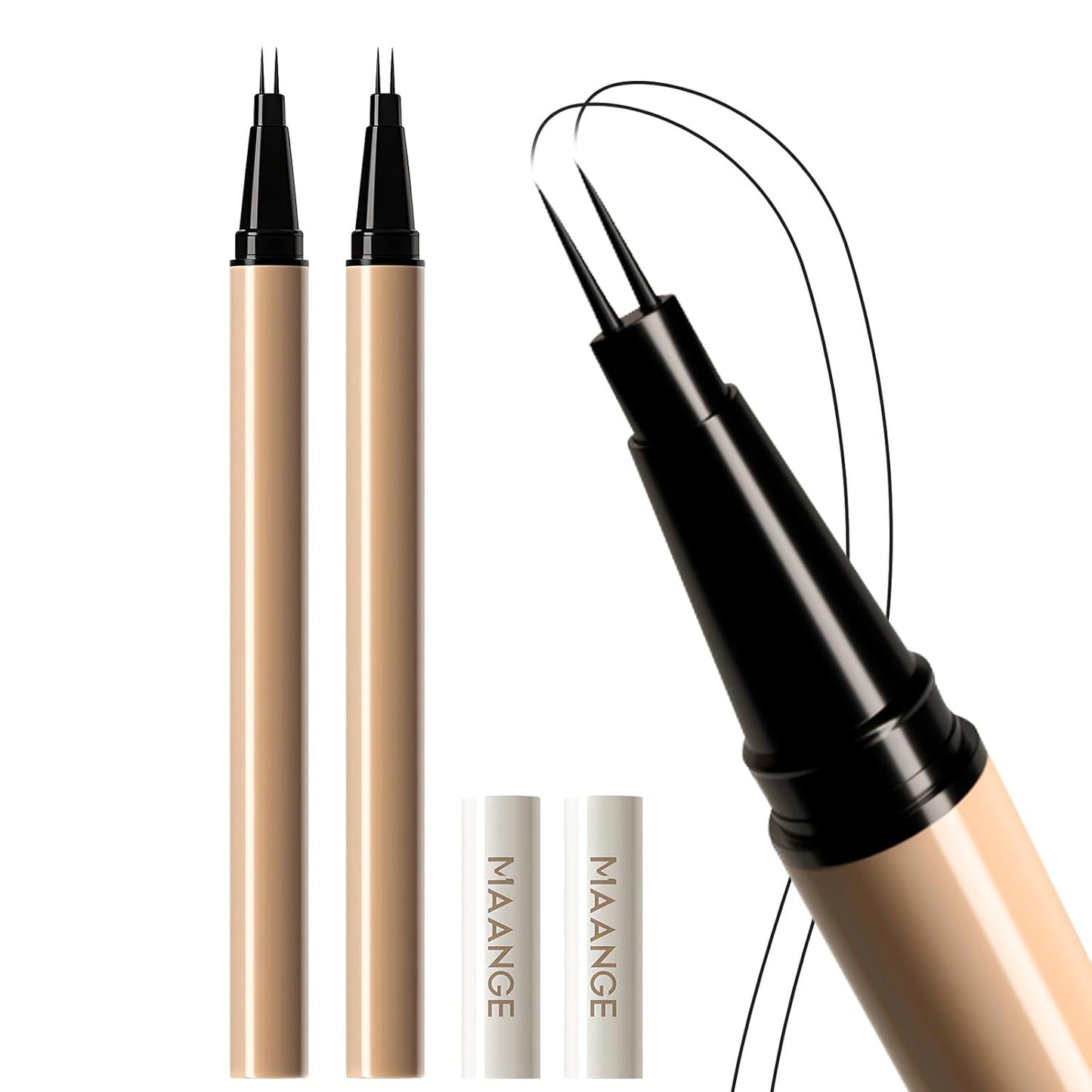 MAANGE Liquid Brow 2-Fork-Tip Ultra-fine Waterproof Eyeliner Pencil,Long-lasting, Smudge-Proof, Creates Natural Tint,Black,B201-2pcs