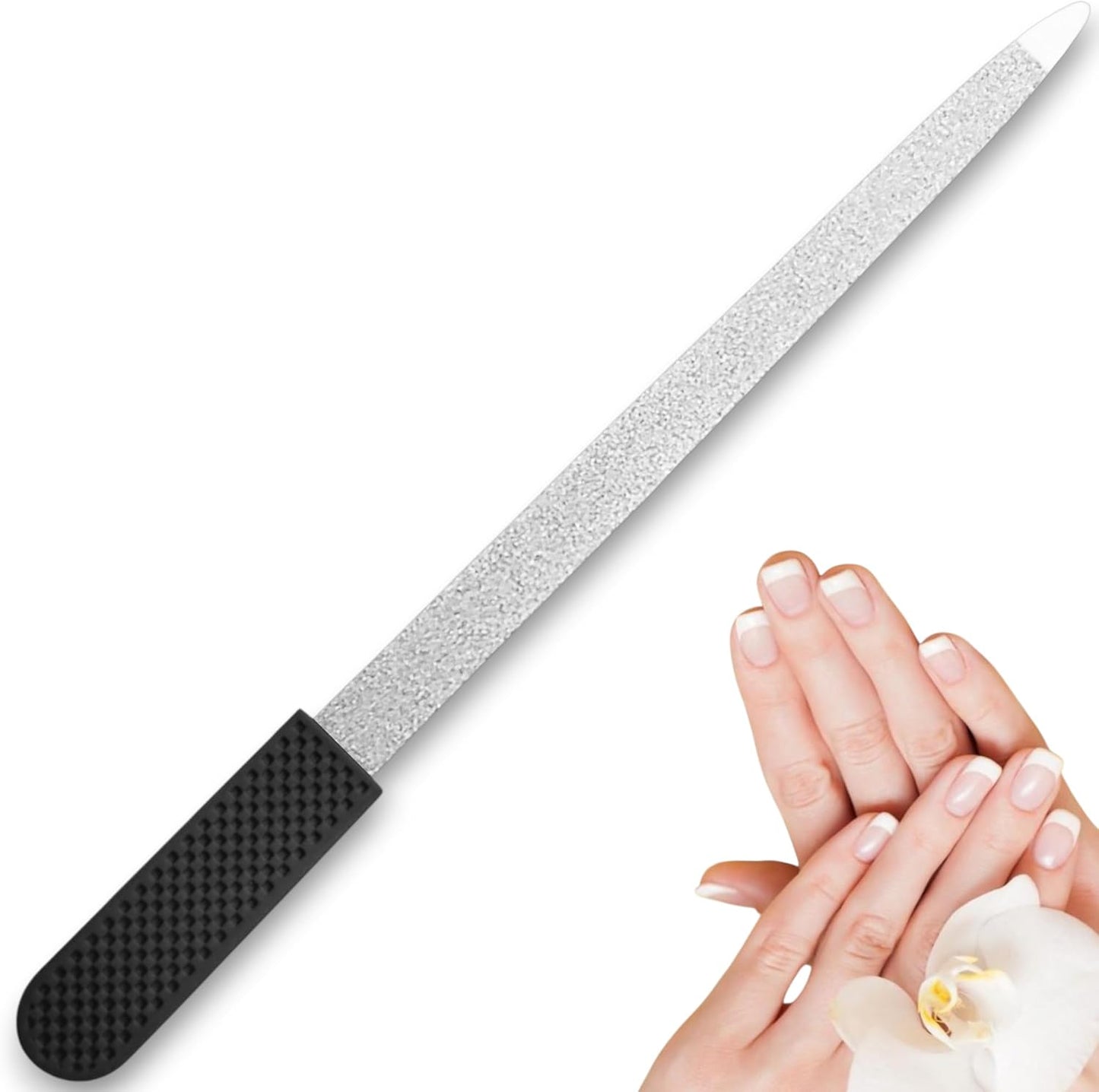 Professional Sapphire Black Nail File – 6.7" Stainless Steel, Double-Sided Metal File, Ergonomic Non-Slip Handle, for Natural, Gel, Acrylic Nails, Manicure & Pedicure Tool