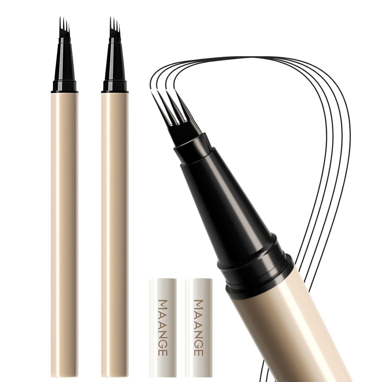 MAANGE Liquid Brow 4-Fork-Tip,Waterproof Eyeliner Pencil,Long-lasting, Smudge-Proof, Creates Natural Tint,Black,B201-2pcs