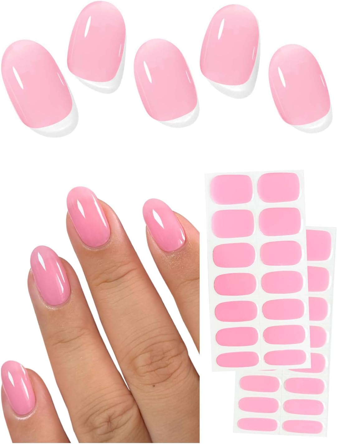 Semi Cured Gel Nail Strips (Sheer pink), 30 Pcs Gel Nail Wraps, Stickers, UV Light Required